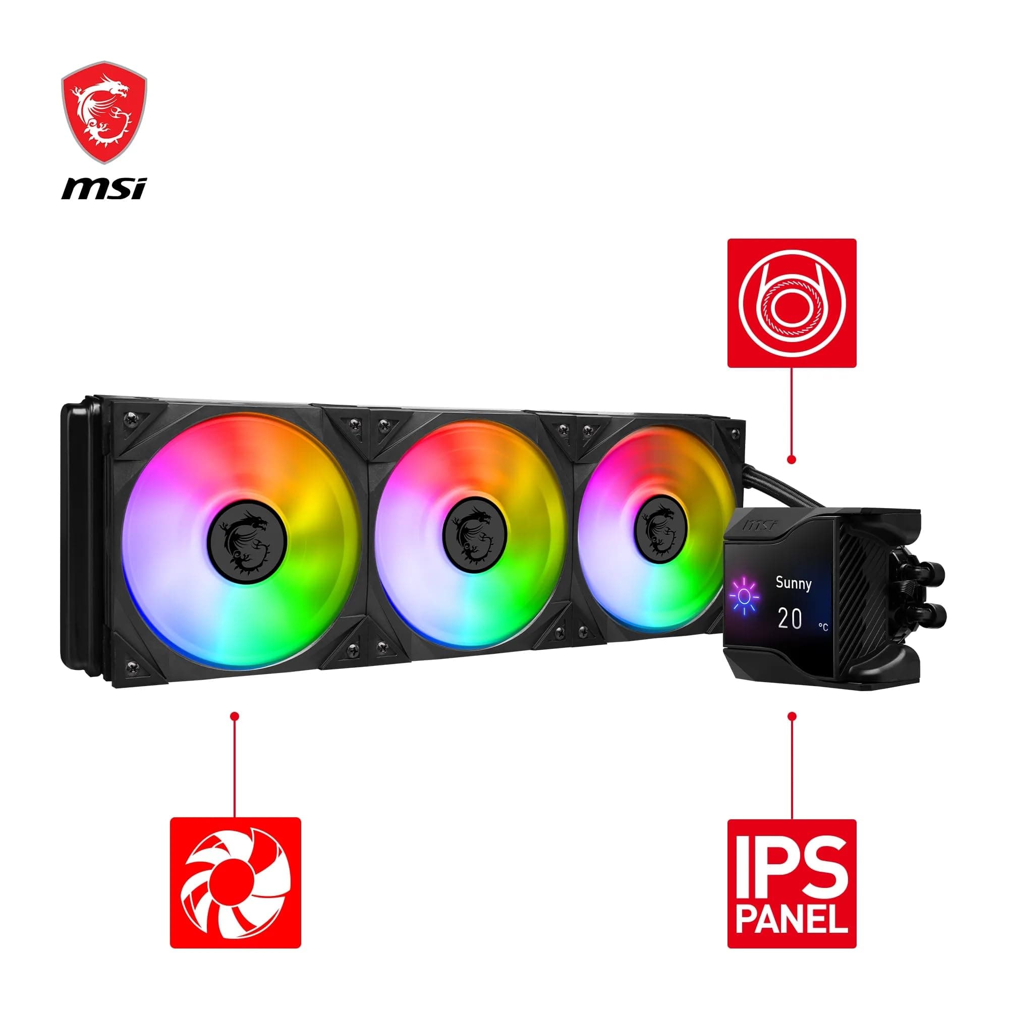 MSI MPG CORELIQUID D360 CPU-Flüssigkeitskühler - Pumpe mit 60-mm-Lüfter, 3 x 120-mm-ARGB-Lüfter, verdunstungssichere Schläuche, Mystic Light Software-Unterstützung - AMD- & Intel-Sockel-kompatibel Bild 3