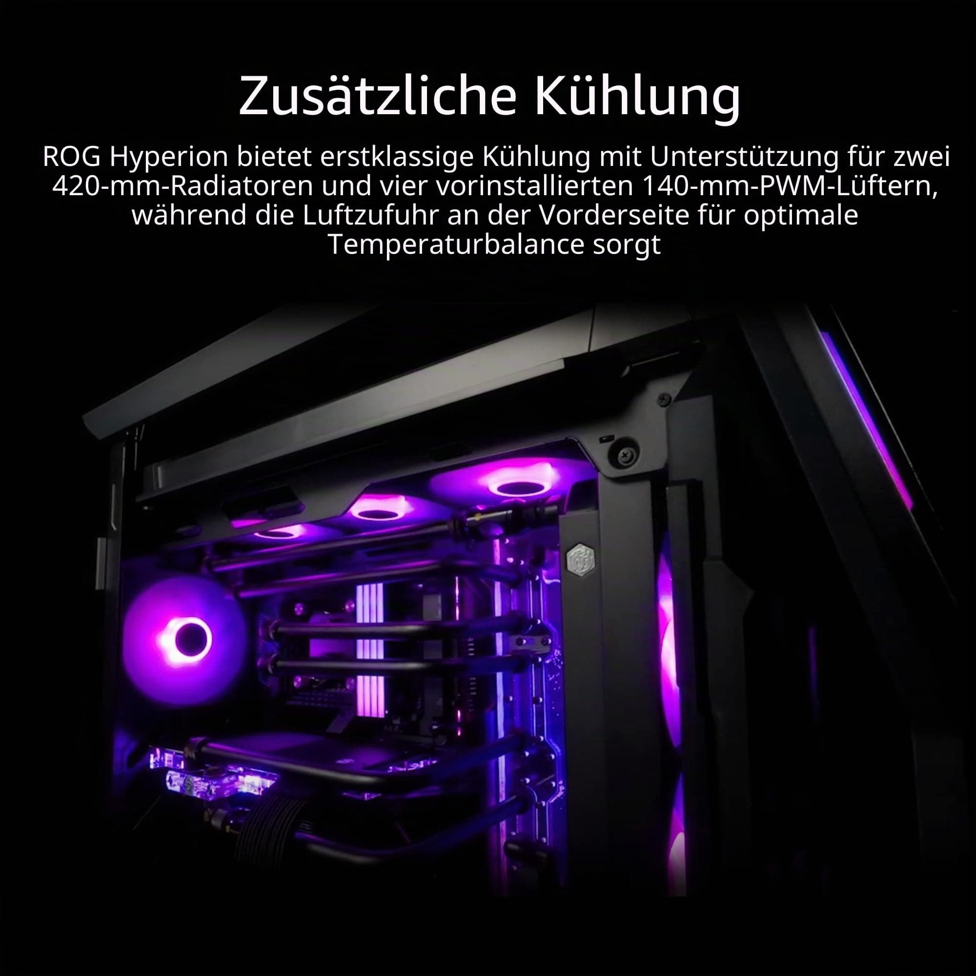 ASUS ROG Hyperion GR701 E-ATX RGB Gaming Gehäuse (420 mm Dual-Radiator-Unterstützung, 4X 140 mm-Lüfter, GPU-Halterung aus Metall, Aura Sync ARGB-Lüfter-Hub, 60W-Schnellladung, 2X USB-Typ-C) Bild 5