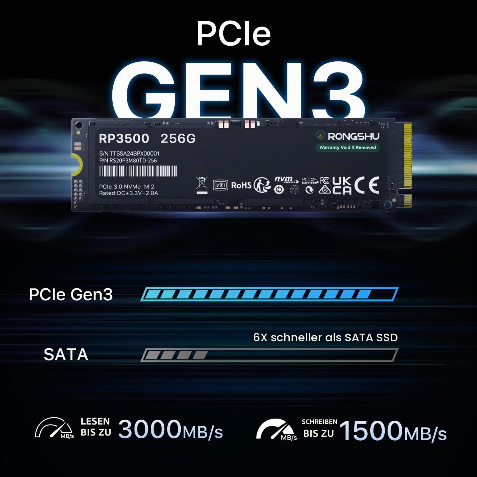 256GB NVMe SSD M.2 PCIe Gen 3×4, 3.000 MB/s Lesen, 1500MB/s Schreiben, M.2 2280 Internes Soild State Drive, SLC Cache 3D NAND TLC Kompatibel mit Laptop und PC Desktops (RP3500) Bild 3