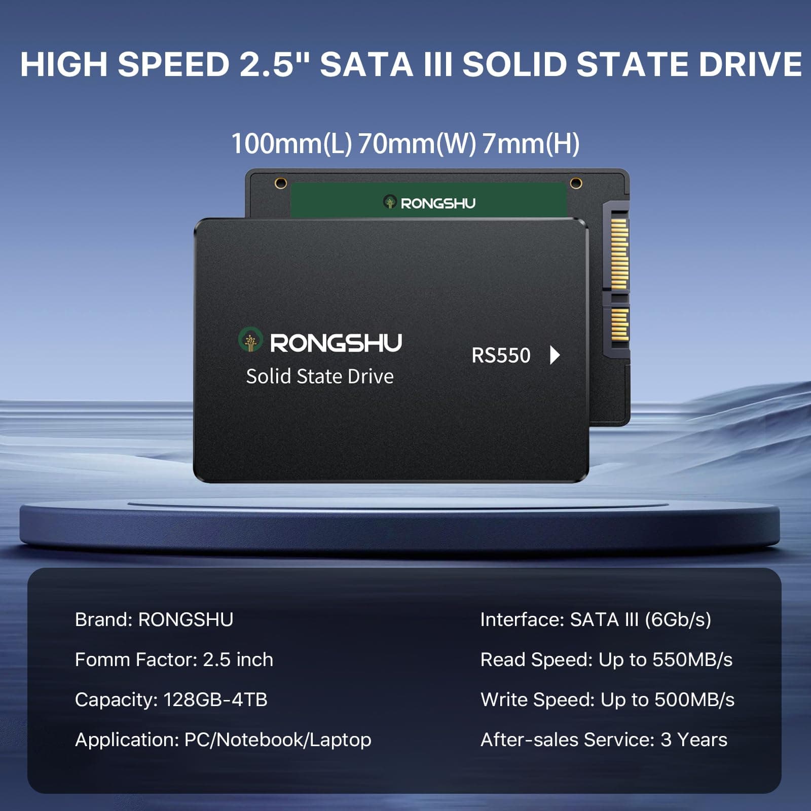 256GB SATA SSD 2.5'' Interne SSD Festplatte, 2,5 Zoll SATA III 6 Gb/s, 550MB/s Lesen, 500MB/s Schreiben 3D NAND TLC Internes SSD, Upgrade Laptop PC und Desktops Speicher und Storage (RS550) Bild 3