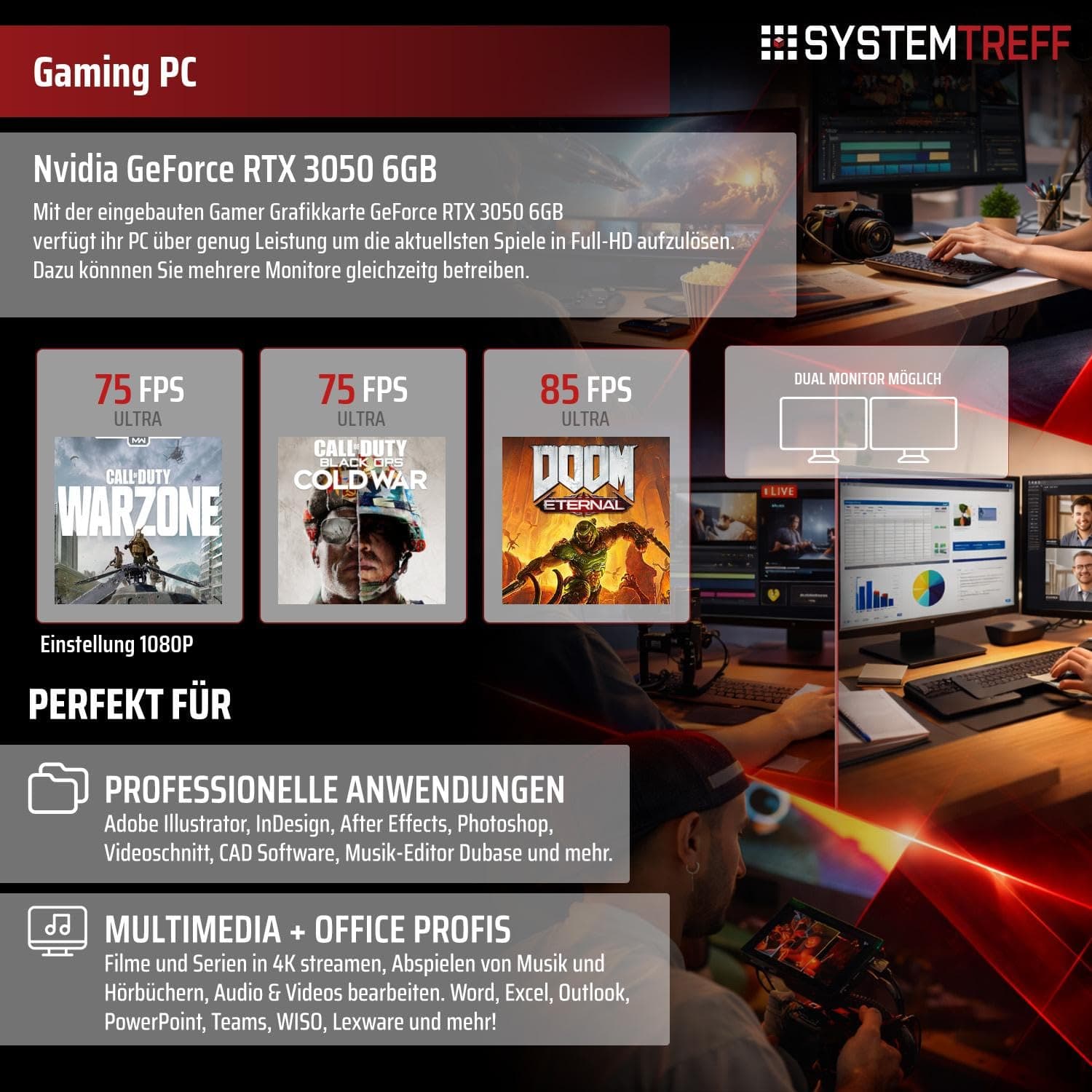 SYSTEMTREFF Basic Gaming PC Intel Core i5-12600K 6x4.9GHz | Nvidia RTX 3050 6GB DX12 | 512GB M.2 NVMe | 16GB DDR4 RAM | Windows 11 | WLAN Desktop Computer Rechner für Gamer, Zocker & Streamer Bild 5