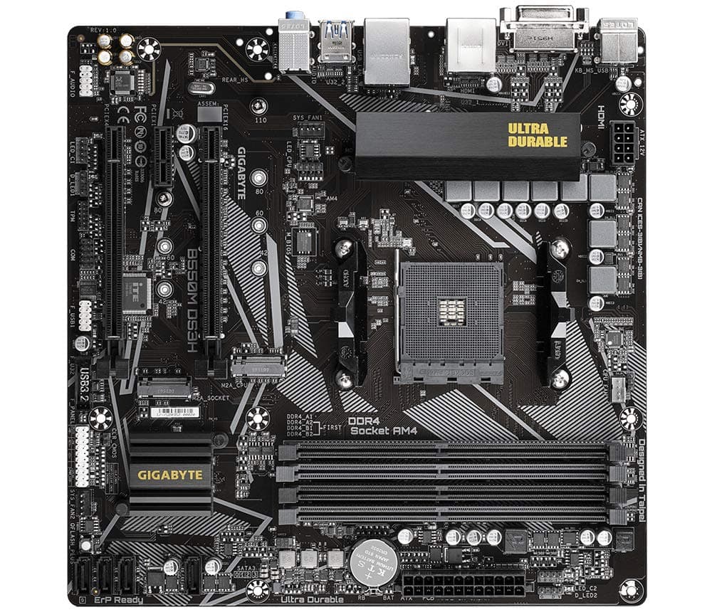 GIGABYTE B550M DS3H Mainboard – AMD Ryzen 5000 CPUs, 5+3 Phasen VRM, bis zu 4733 MHz DDR4, 1xPCIe 4.0 + 1xPCIe 3.0 M.2, 1GbE LAN, USB 3.2 Gen 1 Bild 3