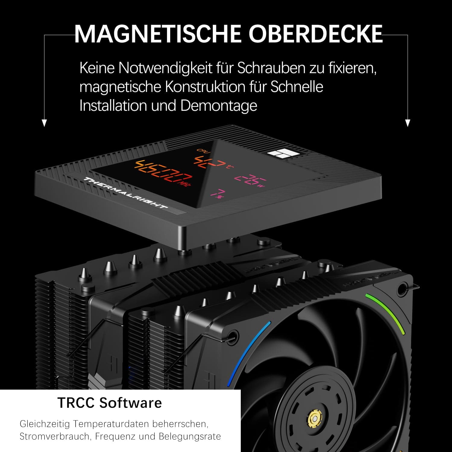 TR-Thermalright Phantom Spirit 120 Digital EVO CPU Kühler,Doppelturm mit 7 Wärmerohren,Dual PWM-Lüfter-2150U/min,Digital Display Board Top Cover,für AM5/AM4, Intel lga1851/1700/115x,Schwarz Bild 7