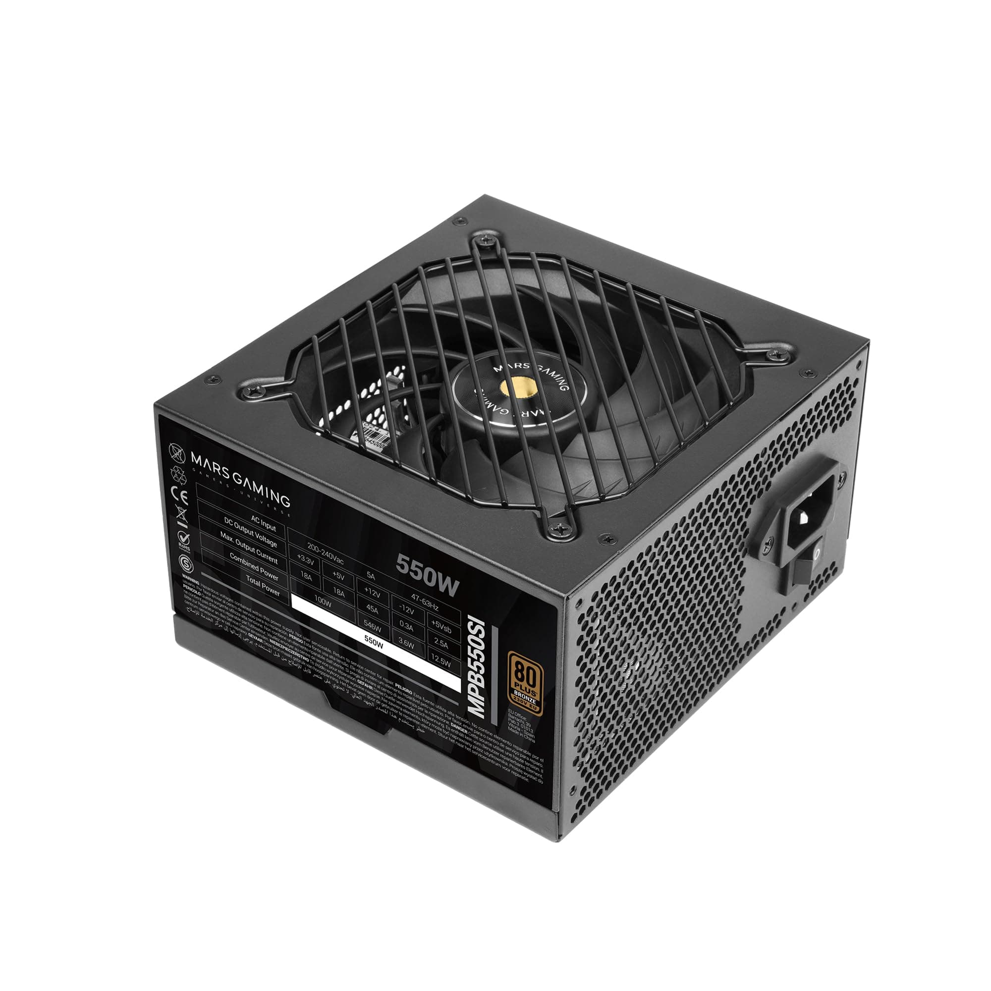 Mars Gaming MPB550SI, ATX-Netzteil 550W, 7 Jahre Garantie, 80Plus Bronze 230V, 90% Effizienz, SI Extreme Silence Lüfter, AI2-RPM-Technologien, Japanische Kondensatoren, Schwarz Bild 2