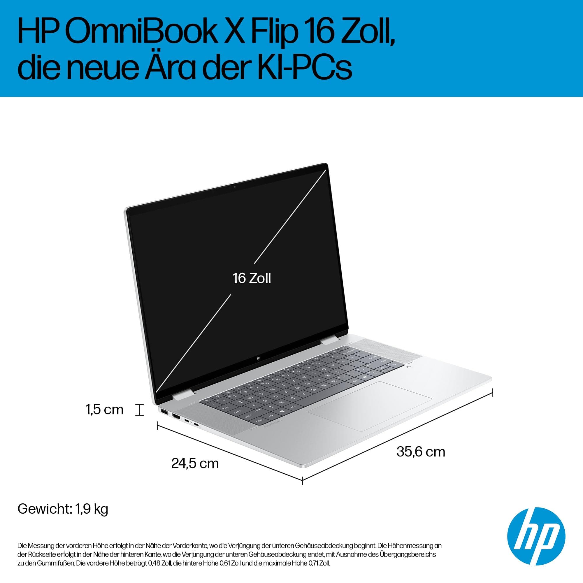 HP OmniBook X Flip 2-in-1 Laptop (16" 2K Touchscreen, Intel Core Ultra 5, Copilot+, 16GB RAM, 512GB, Win 11, QWERTZ) - Silber Intel Ultra 5 226V Intel Arc 130 V Bild 5