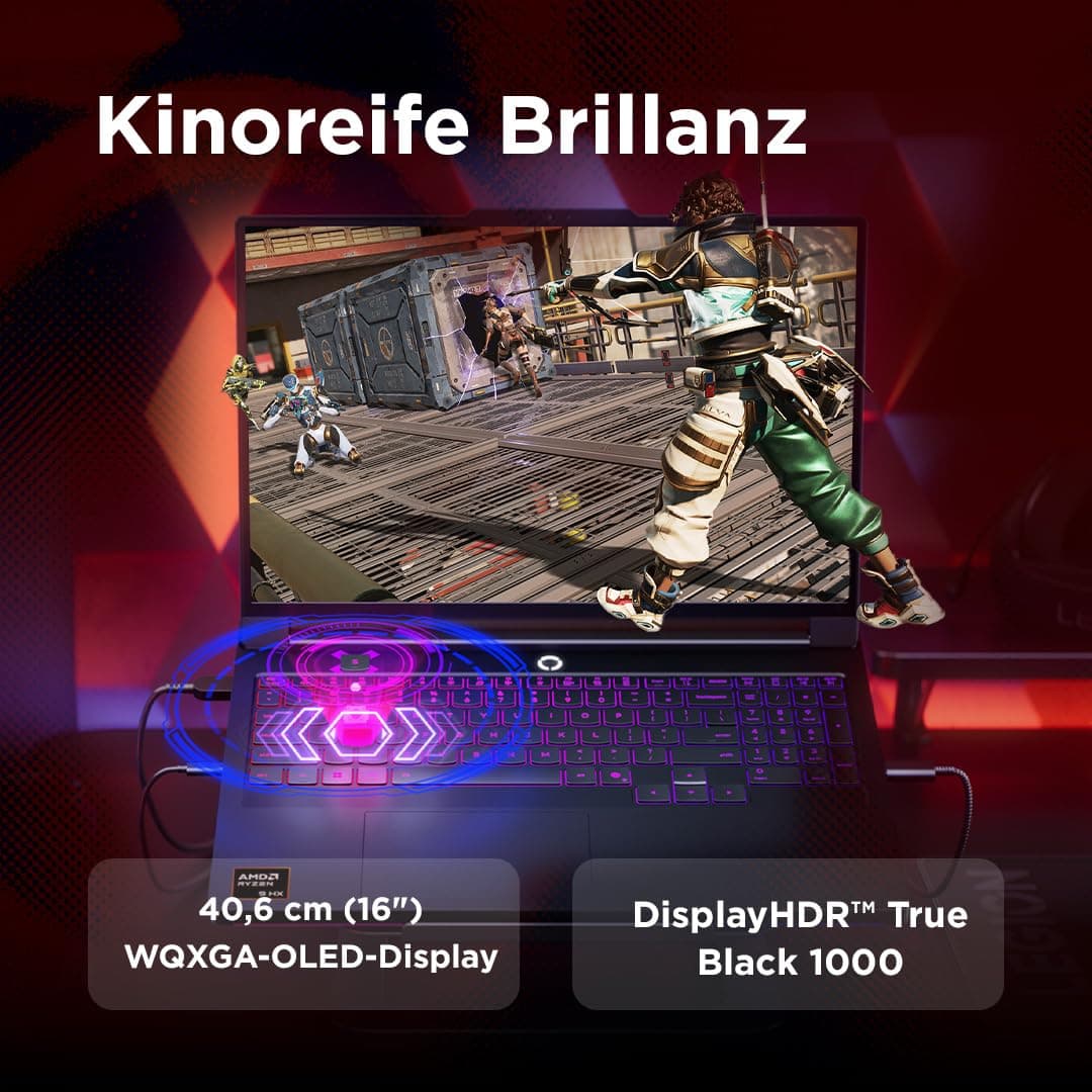 Lenovo Legion Pro 7 Gaming AI Laptop | 16" WQXGA OLED 240Hz Display | AMD Ryzen 9 9955HX | 32GB RAM | 1TB SSD | NVIDIA GeForce RTX 5070Ti | Windows 11 | QWERTZ | Schwarz | 3 Monate GamePass Bild 6