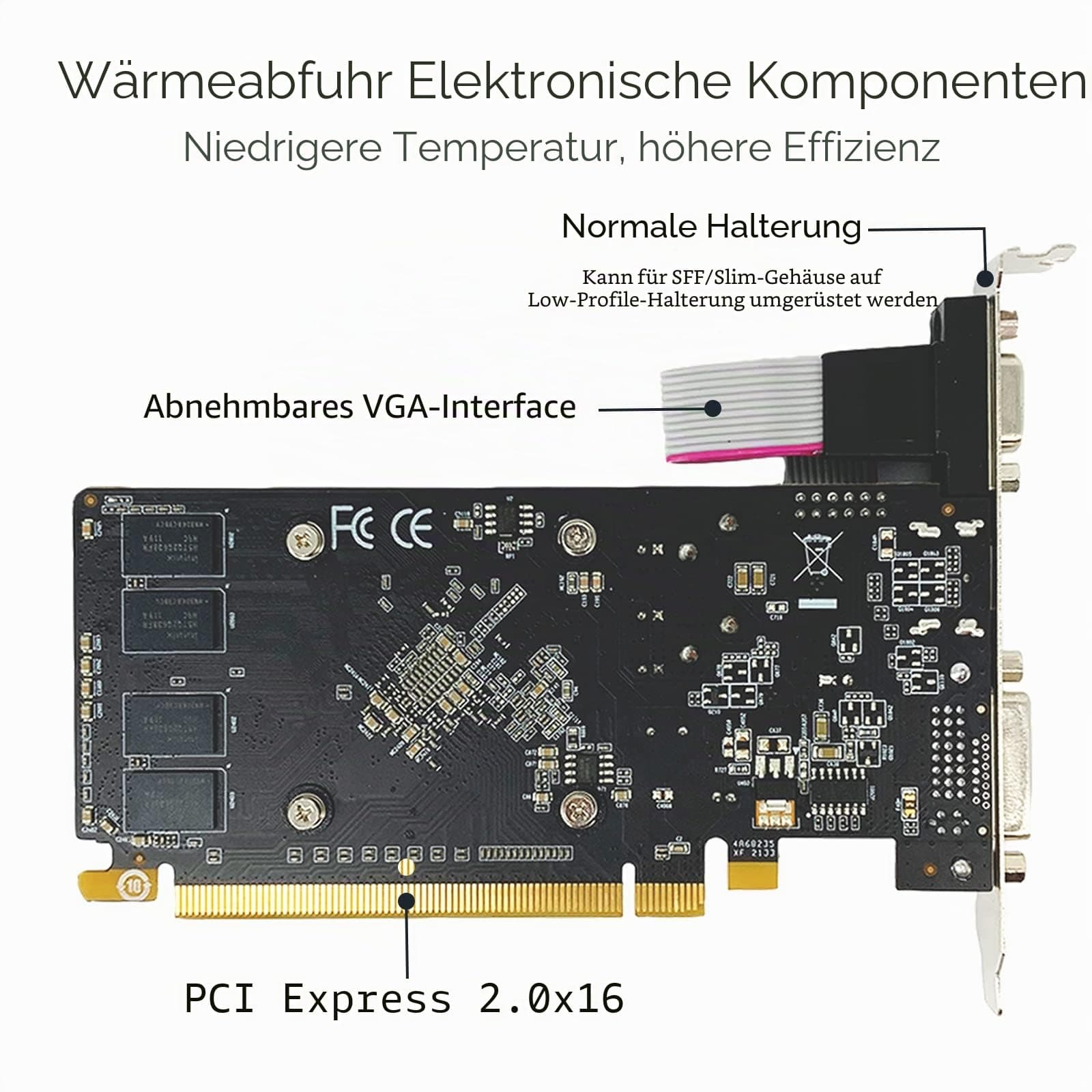 QTHREE Radeon HD 5450 Grafikkarte, 2 GB, GDDR3, 64 Bit, DVI HDMI VGA, Low Profile, PCI Express x16, Grafikkarte für PC, GPU, DirectX 11, unterstützt 2 Monitore Bild 5