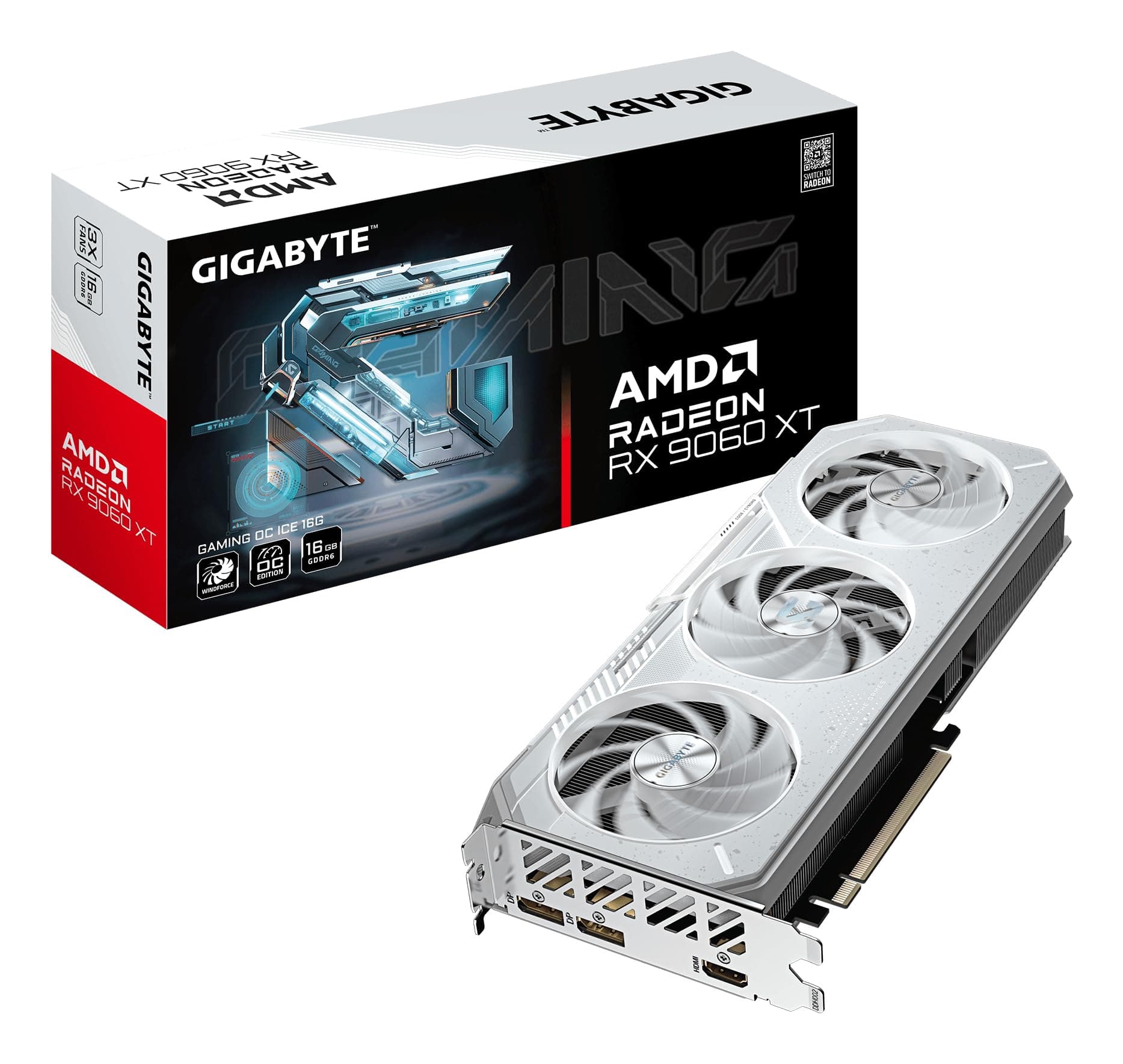 Gigabyte Gaming Grafikkarte Radeon RX 9060 XT OC Ice 16G - 16GB GDDR6, 256bit, PCI-E 5.0, 3320 MHz Core Clock, 2 x DisplayPort, 1 x HDMI, GV-R906XGAMINGOCICE-16GD Bild 2
