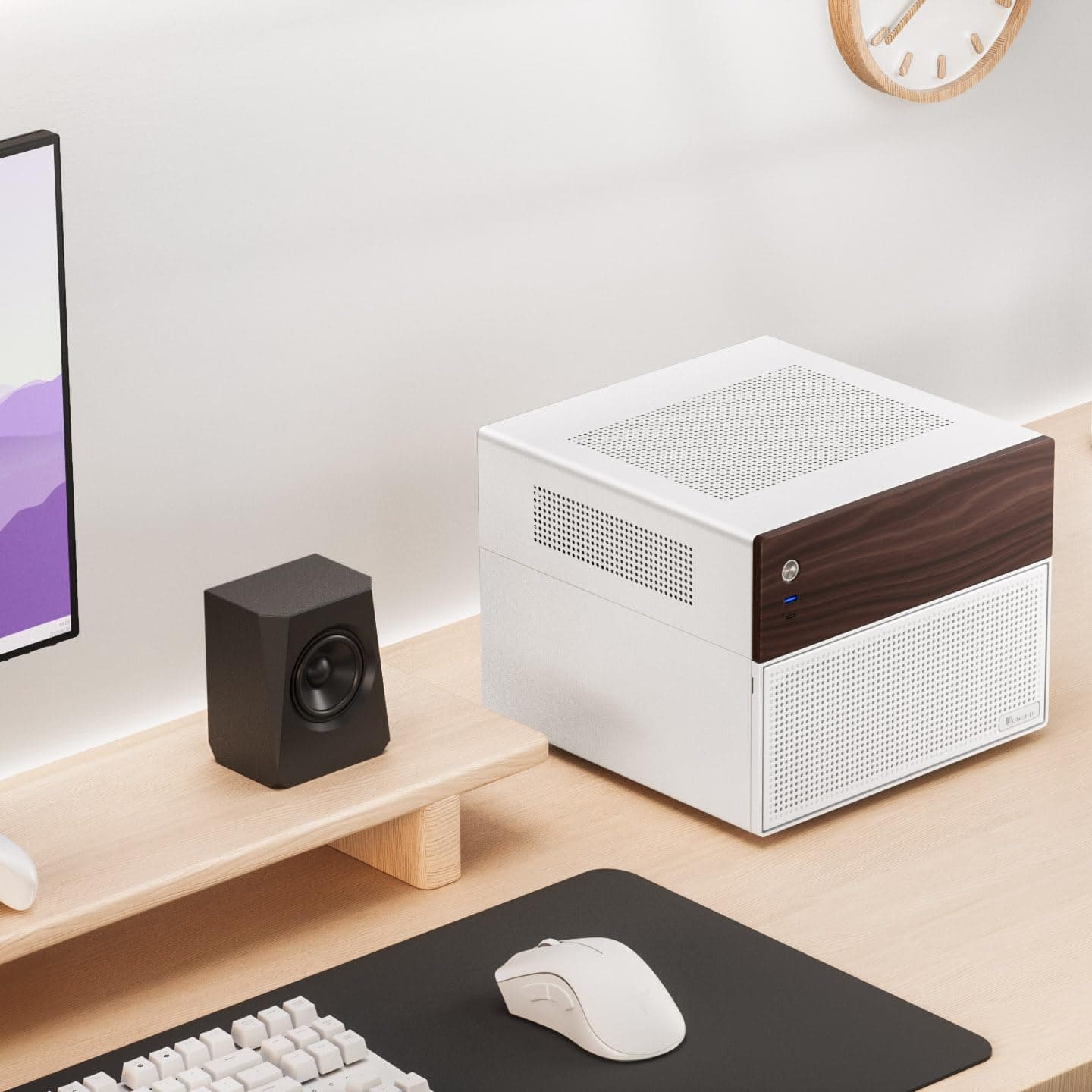 Jonsbo N4 NAS Gehäuse Weiß – Kompaktes Micro-ATX Case für DIY-NAS, Platz für 6X 3,5" & 2X 2,5" HDDs, 4 Low-Profile-Slots, USB-C & USB-A, Holzdesign Bild 5