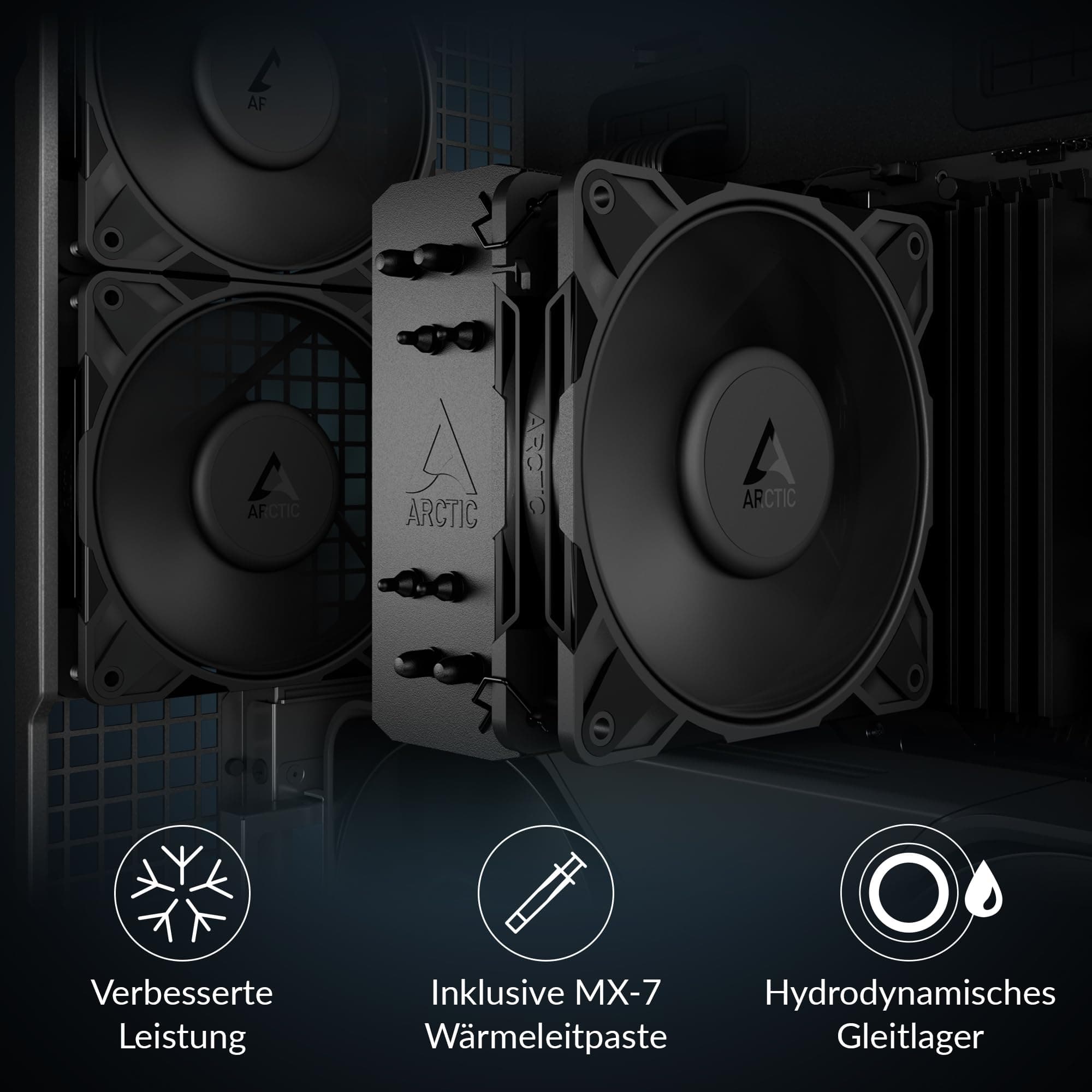 ARCTIC Freezer 36-S - CPU Kühler für Intel & AMD, Single-Tower, druckoptimierter 120 mm P12 Pro-Lüfter, 600–3000 rpm, Hydrodynamisches Gleitlager, inkl. MX-7 - Schwarz Freezer 36-S (schwarz) Bild 4