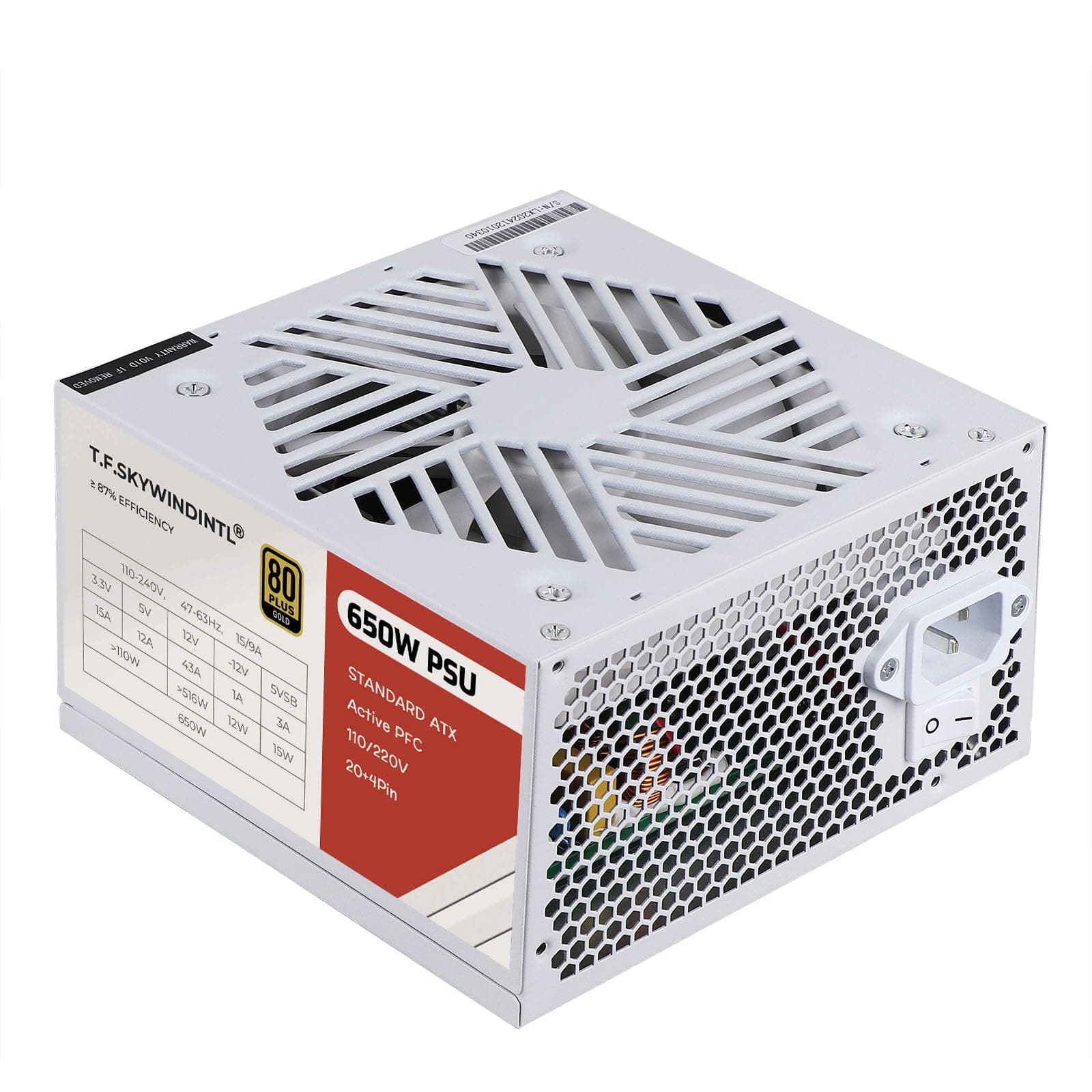650 W Netzteil Standard ATX PC PSU 80 Plus Gold Nicht Modular Vollspannung 110-240 V Aktiv PFC mit 20+4Pin Motherboard Stromkabel für Desktop-Gaming-Server Weiß