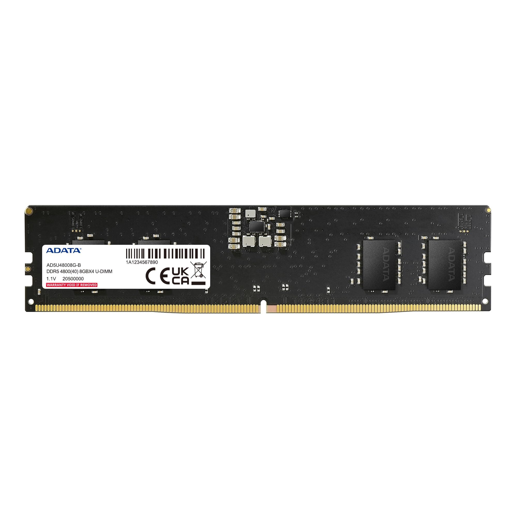 ADATA Premier, 8 GB, DDR5, 4800 MHz (PC5-38400), CL40, 1,1 V, ECC, DIMM Memory, AD5U48008G-S, Schwarz Bild 2