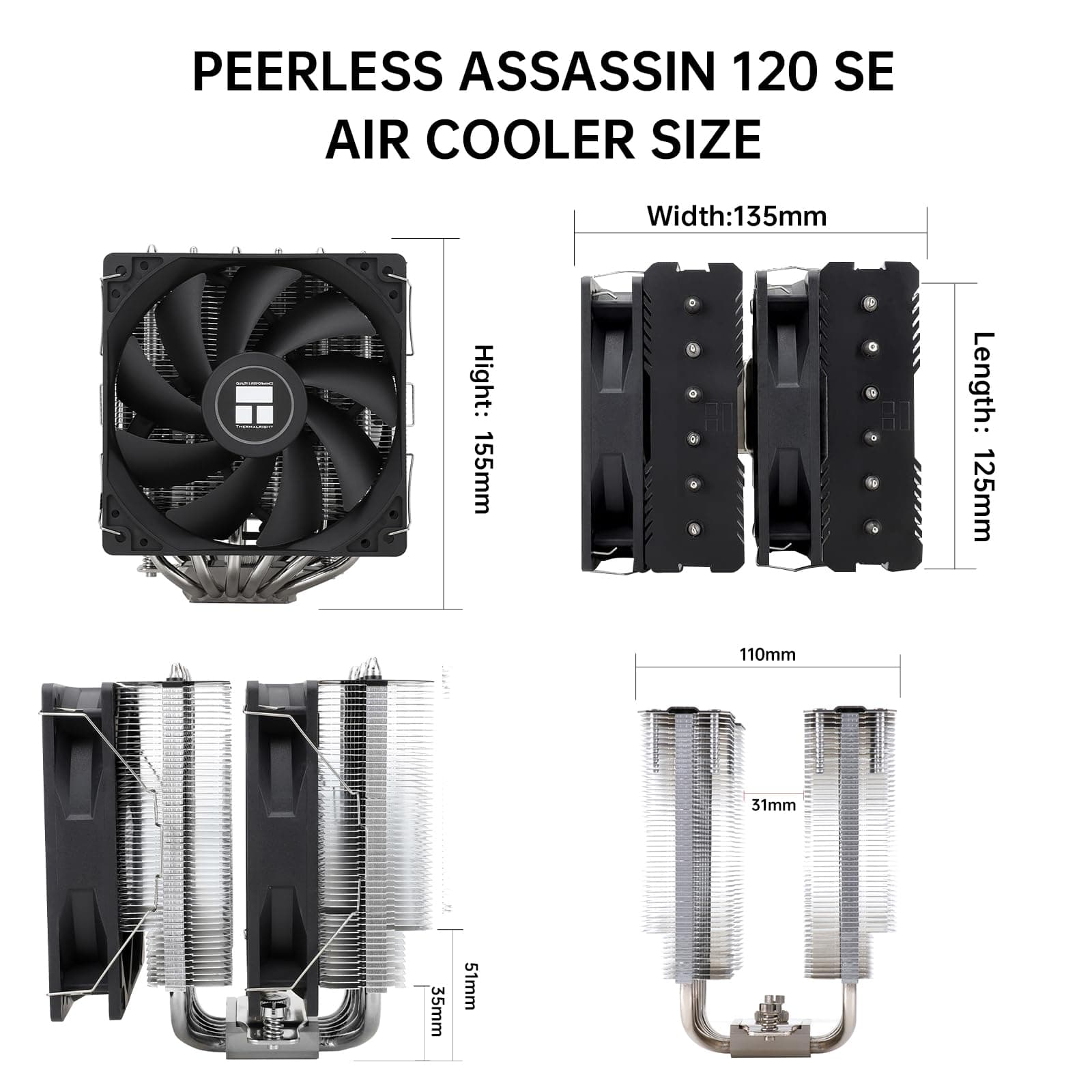 THERMALRIGHT Peerless Assassin 120 SE CPU Kühler, TL‑C12C 120mm PWM Lüfter, 1550U/min, 6 Heatpipes, für AMD AM4/AM5 & Intel LGA 1700/1851 PA120SE Bild 3