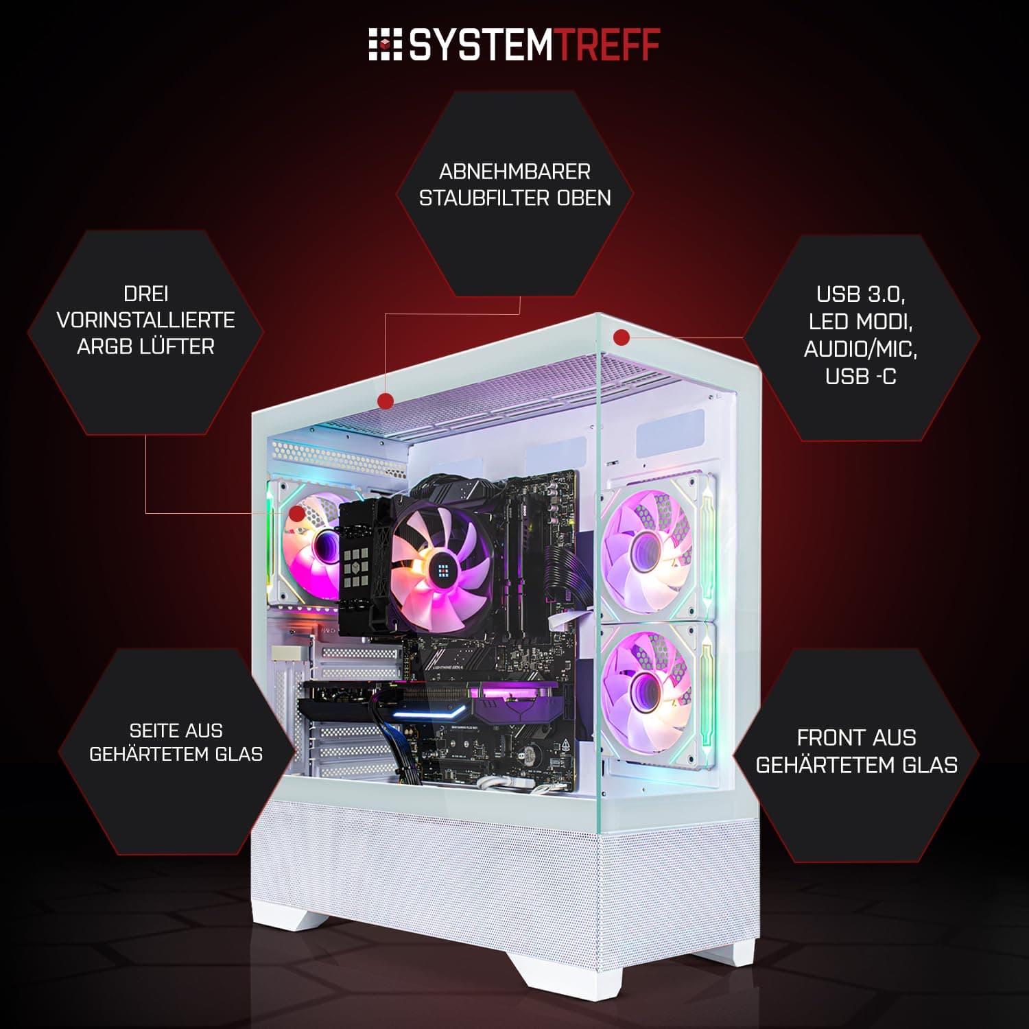 SYSTEMTREFF Basic Gaming PC weiß AMD Ryzen 7 5700X 8x4.6GHz | Nvidia RTX 3050 6GB DX12 | 512GB M.2 NVMe | 16GB DDR4 RAM | WLAN Desktop Computer Rechner für Gamer, Zocker & Streamer Bild 3