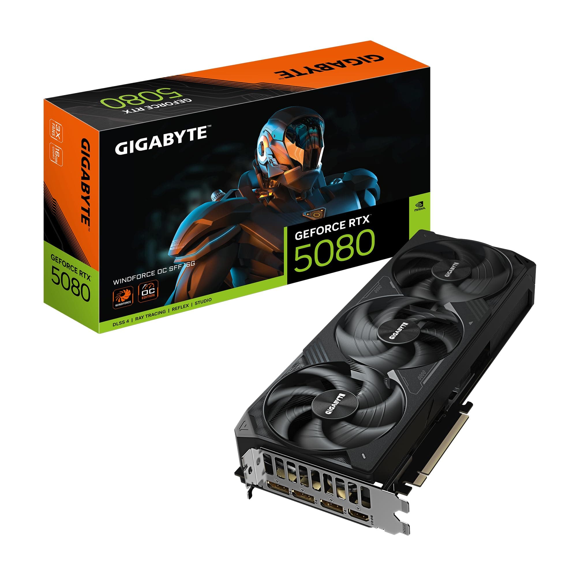 Gigabyte GeForce RTX 5080 WINDFORCE OC SFF 16G Grafikkarte - 16 GB GDDR7, 256 Bit, PCI-E 5.0, 2670MHz Kernfrequenz, 3 x DP 2.1a, 1 x HDMI 2.1b, GV-N5080WF3OC-16GD Bild 2