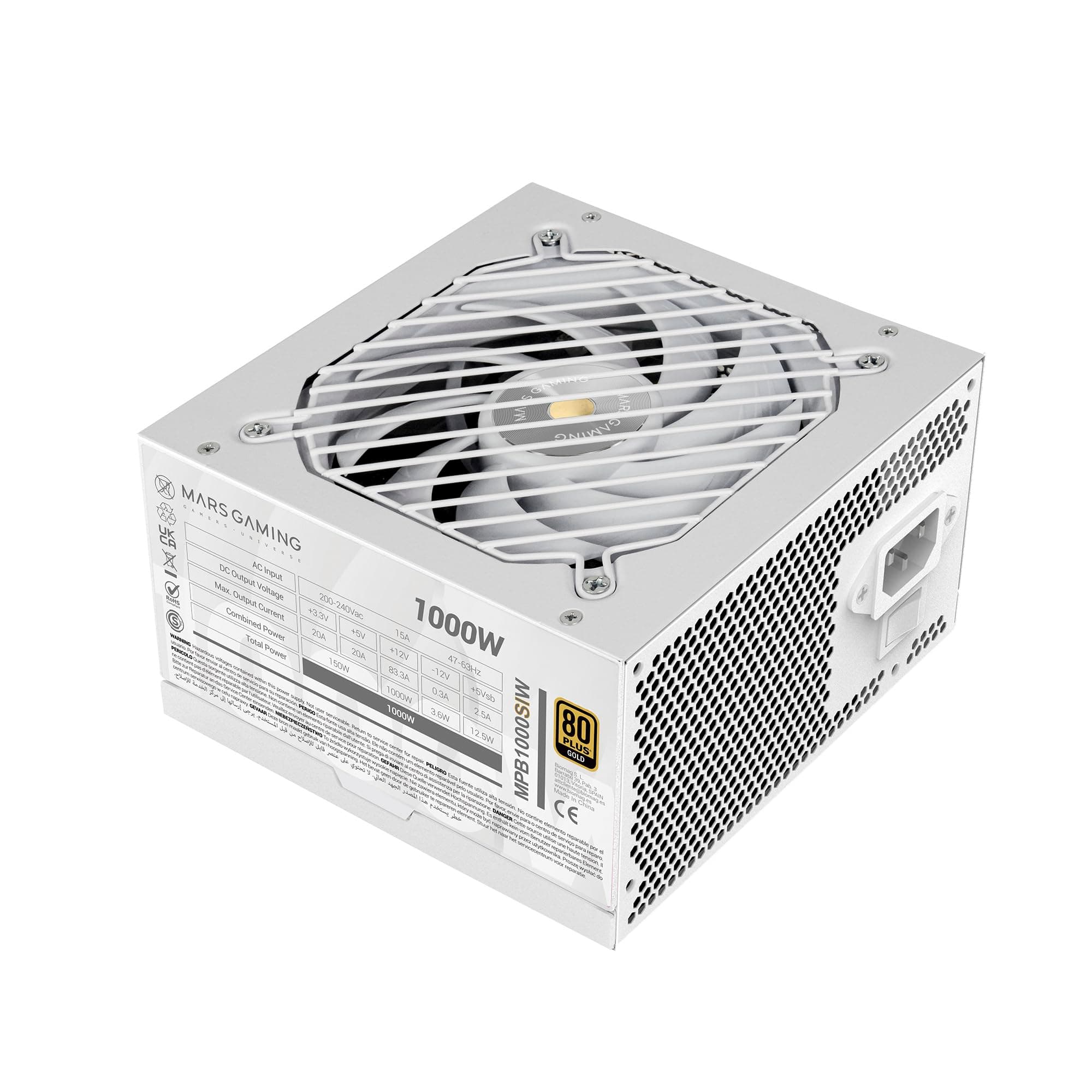 Mars Gaming MPB1000SI, PC ATX Netzteil 1000W, 7 Jahre Garantie, 80Plus Gold 90%, SI Extreme Silence Lüfter mit Kupfer- und Aluminiumkern, AI2-RPM-, DC-DC- und SMD-Technologien, Weiß Bild 2