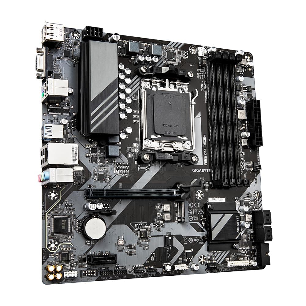 GIGABYTE A620M DS3H Motherboard - Unterstützt AMD Ryzen 8000 CPUs, 5+2+2 Phasen Digital VRM, bis zu 7600MHz DDR5 (OC), 1xPCIe 4.0 M.2, GbE LAN, USB 3.2 Gen 1 Bild 5