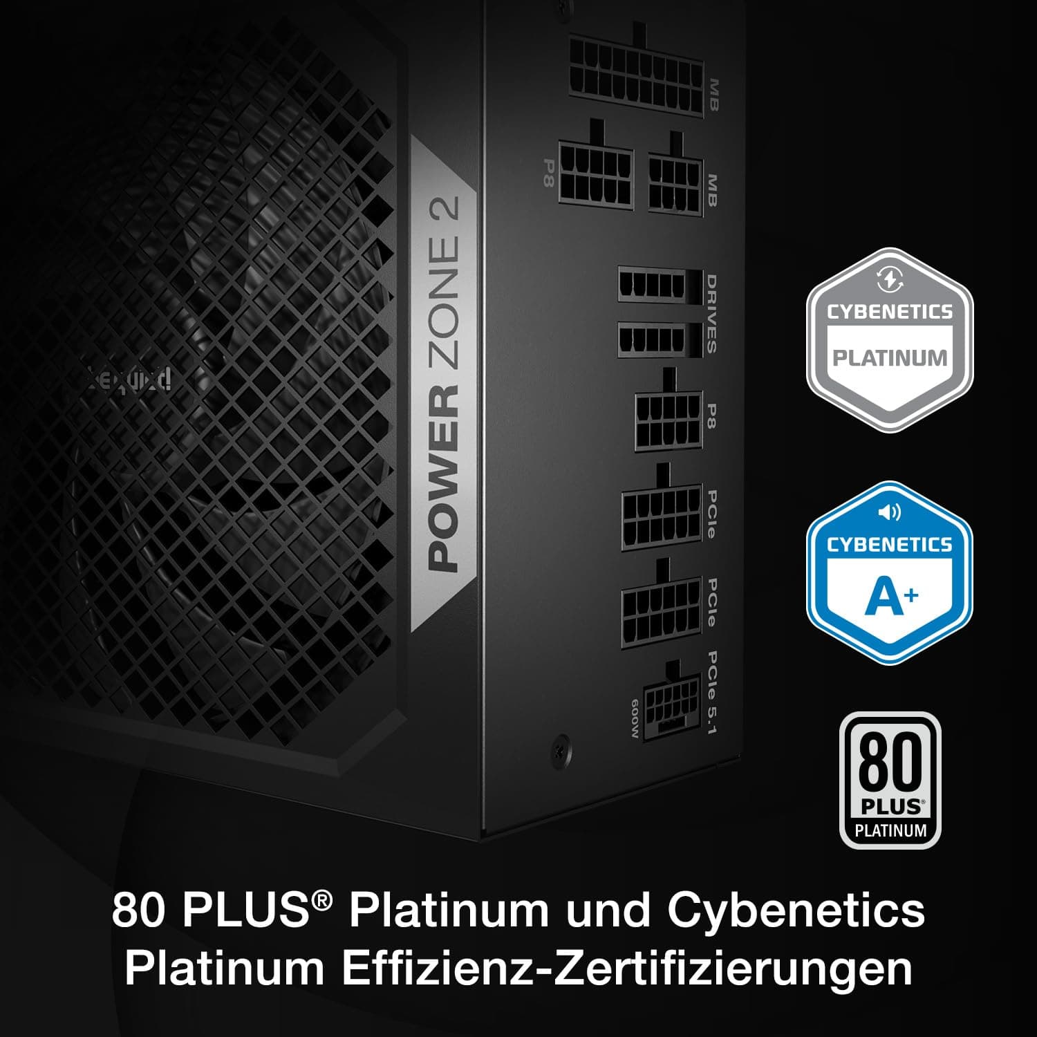 be quiet! Power Zone 2 1000W Netzteil, 80 Plus Platinum und Cybenetics Platinum Zertifizierung, semi-Passive Kühlung, Pure Wings 3 140mm Lüfter, 90° abgewinkelter 12V-2x6-Anschluss, PCIe 5.1/ATX 3.1 Bild 3