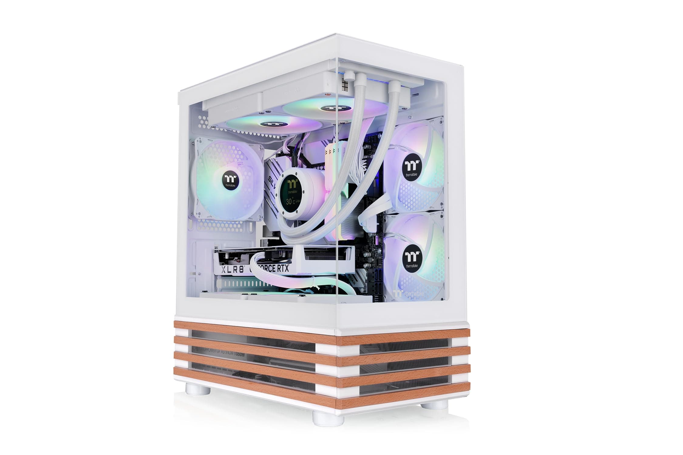 Thermaltake View 170 WS ARGB Snow White | Micro-ATX Mini-Tower | 3X 120mm ARGB Lüfter | Tempered Glass | AIO bis 280mm | leiser Airflow | Weiß View 170 Wood Snow