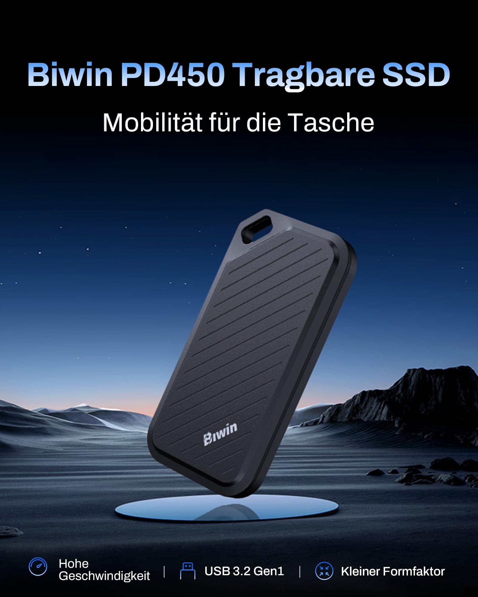 BIWIN PD450 Externe SSD 1TB - Bis zu 430 MB/s Type-C USB 3.2 Gen 1 Portable Solid State Drive - Tragbare für Mac/PC/Android/iPhone/Gamer Bild 3