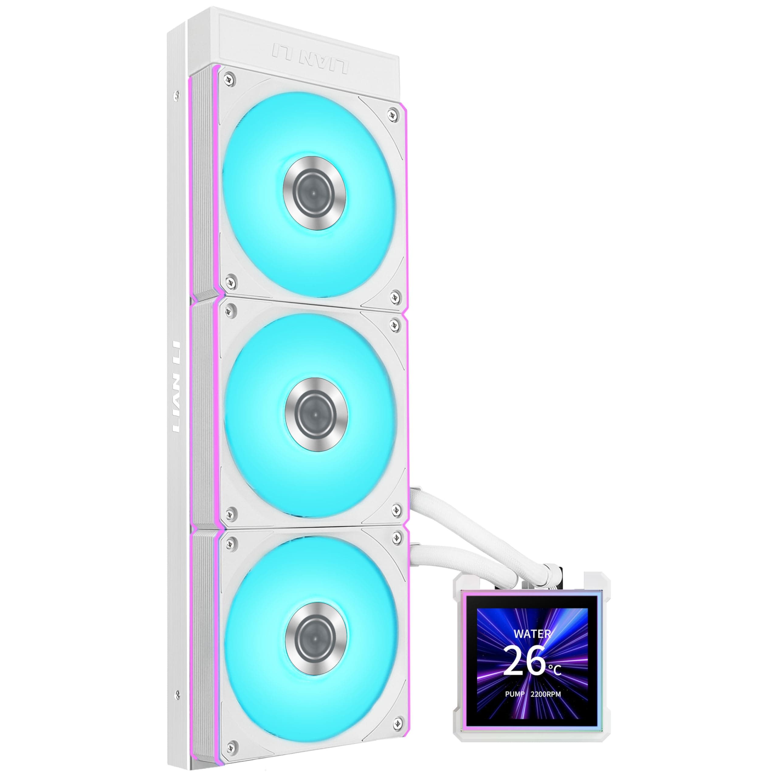 Lian Li HydroShift II LCD-S 360 UNI FAN CL Weiß | 360 mm AiO-Wasserkühlung mit 3,4" IPS-Display – Leistungsstarke Kühlung mit atemberaubender RGB-Beleuchtung
