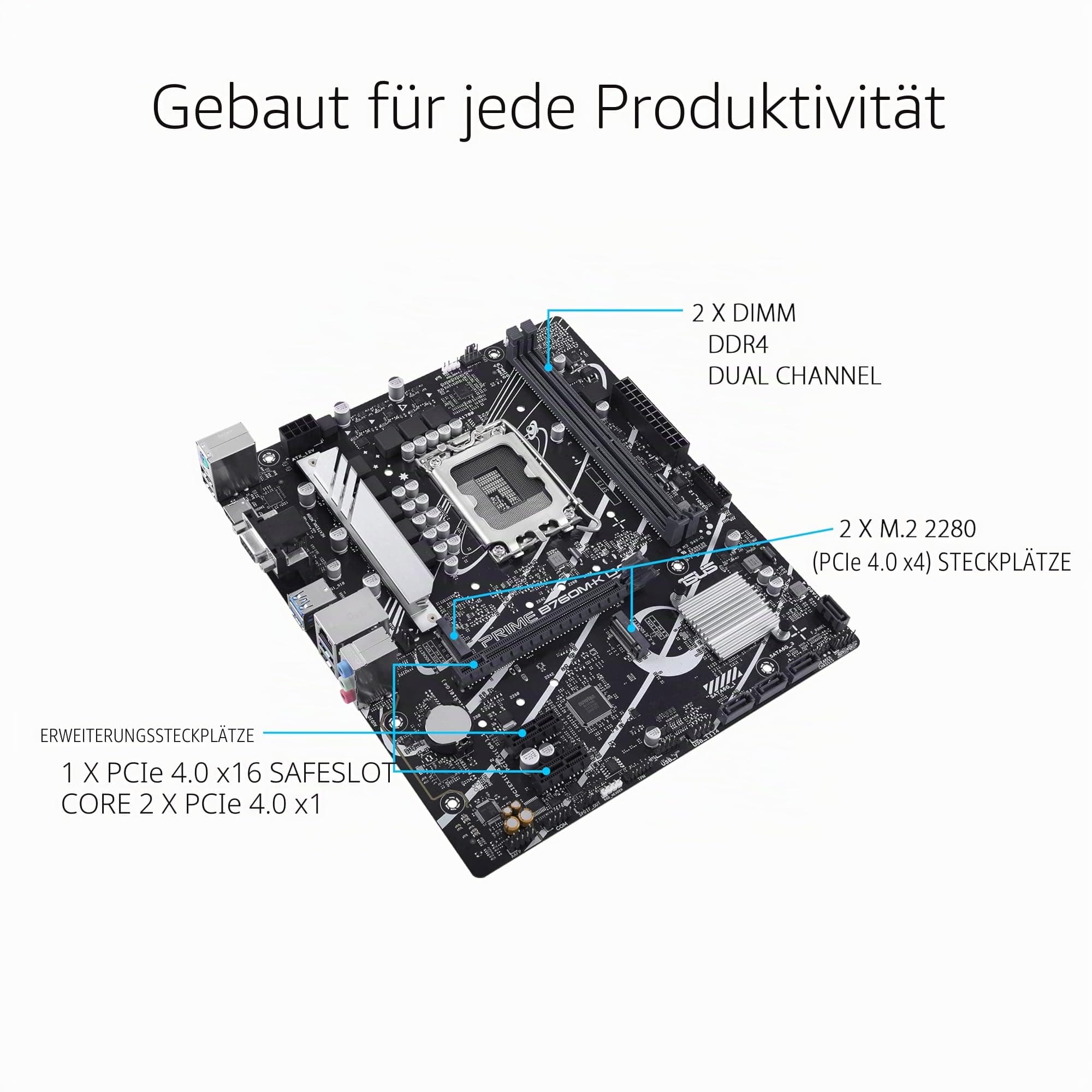 ASUS Prime B760M-K D4 Gaming Mainboard Sockel Intel LGA 1700 (Intel B760, mATX, DDR4 Speicher, 2X PCIe 4.0 M.2, Aura Sync) M-K D4 Prime B760 Bild 6