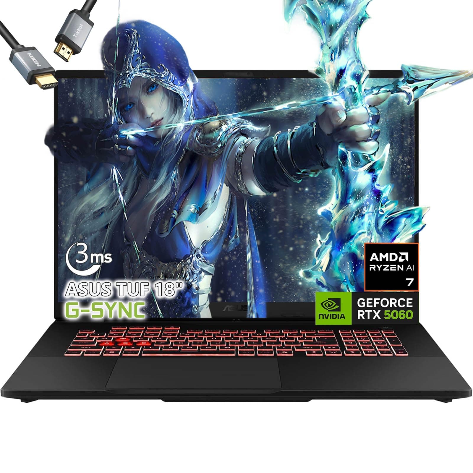 ASUS TUF Gaming Laptop A18 Zoll - AMD Ryzen 7 260 Beat i9-13905H - 32GB RAM | 2TB SSD -NVIDIA RTX 500-18 Zoll WUXGA Display 144Hz - RGB Tastatur mit Hintergrundbeleuchtung - USB Type-C - FHD Kamera 32GB RAM| 2TB SSD