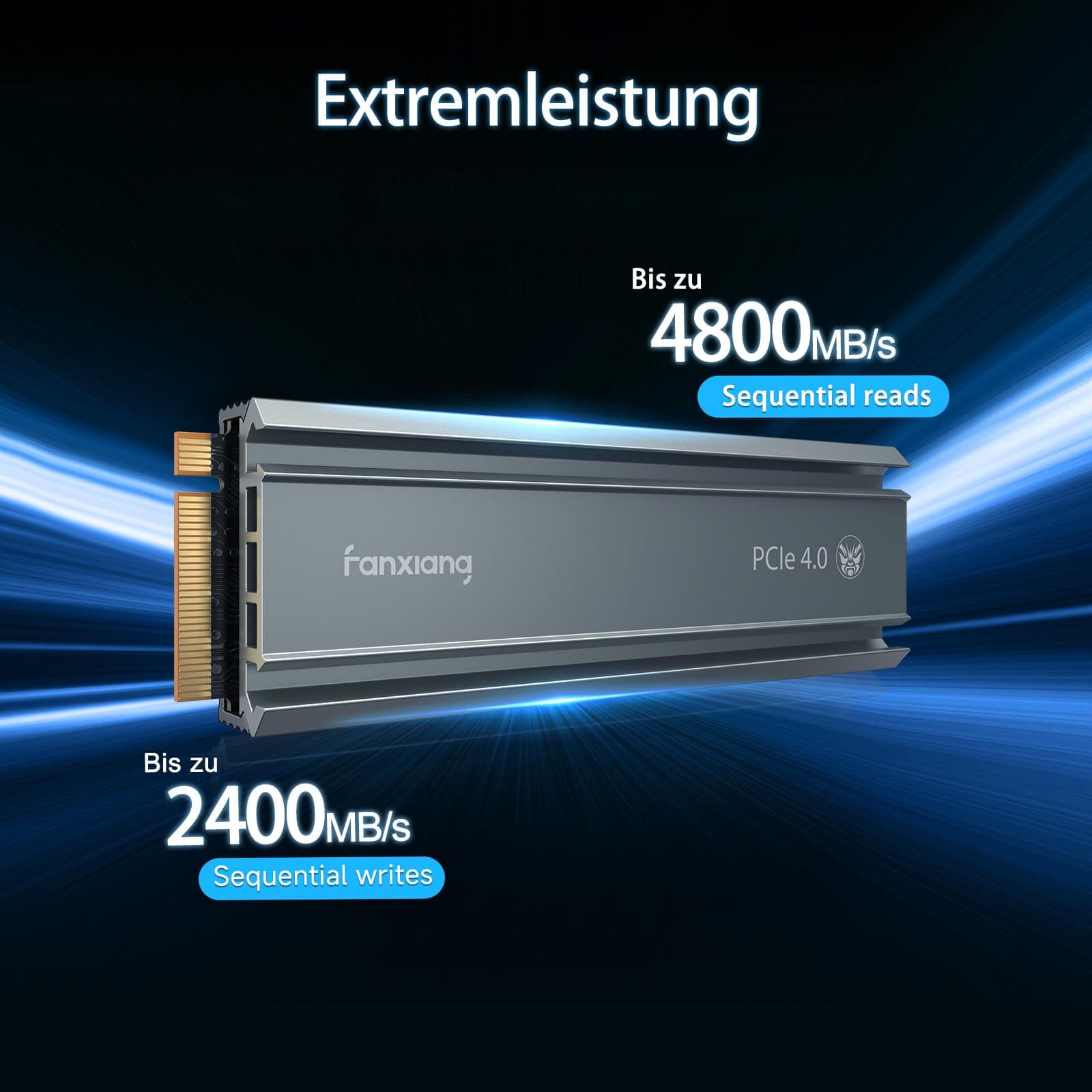 fanxiang Nvme SSD M.2 2280 4TB Interne Festplatte mit Kühlkörper PCIe 4.0, 5000MB/s Lesen, 4500MB/s Schreiben, für Gaming, Videoschnitt, Kompatibel mit Desktop, Spielekonsole (S660) Bild 3
