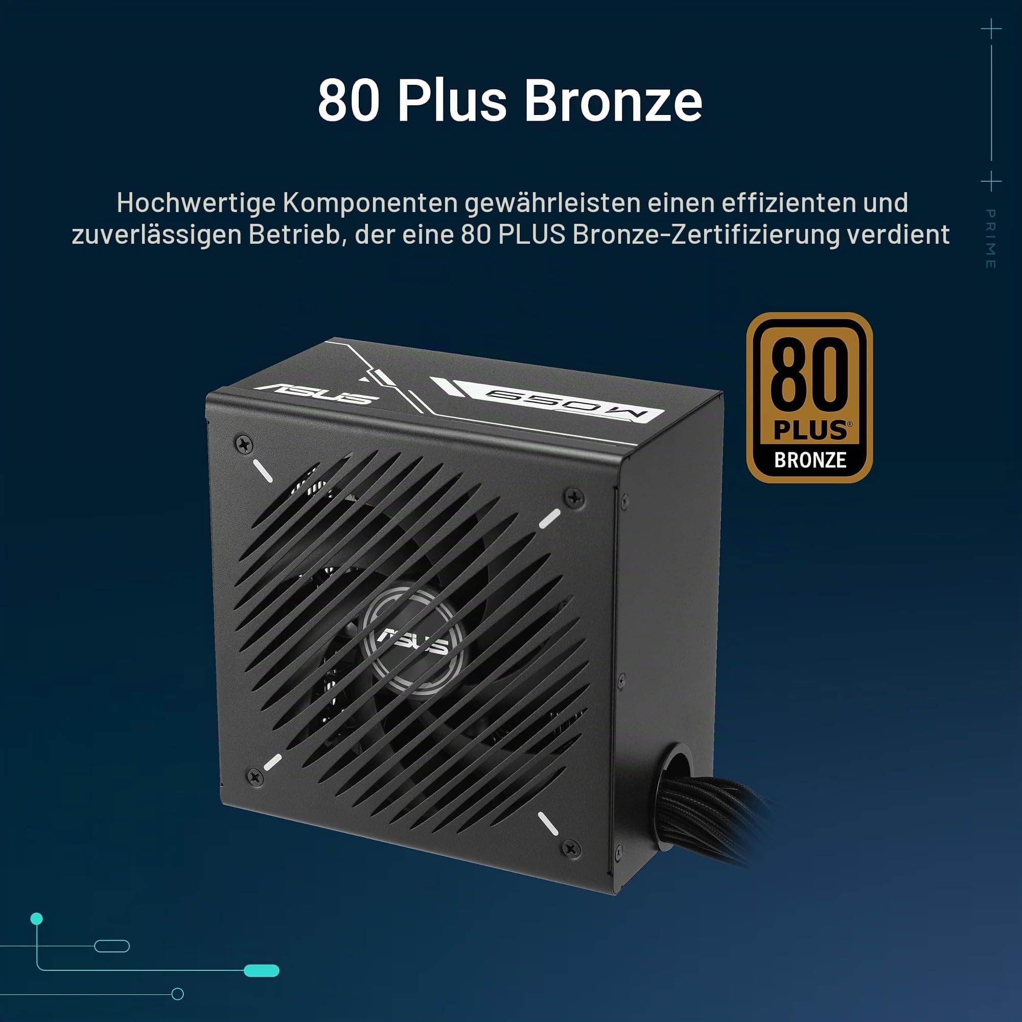 ASUS Prime 650W Bronze Black Gaming Netzteil (650 Watt, Lüfter mit Doppelkugellager, ATX12V, 80+ Bronze-Zertifizierung, 135-mm-Lüfter, DIY-freundlicher CPU-Stromanschluss, geätzte Kabel) Bild 5