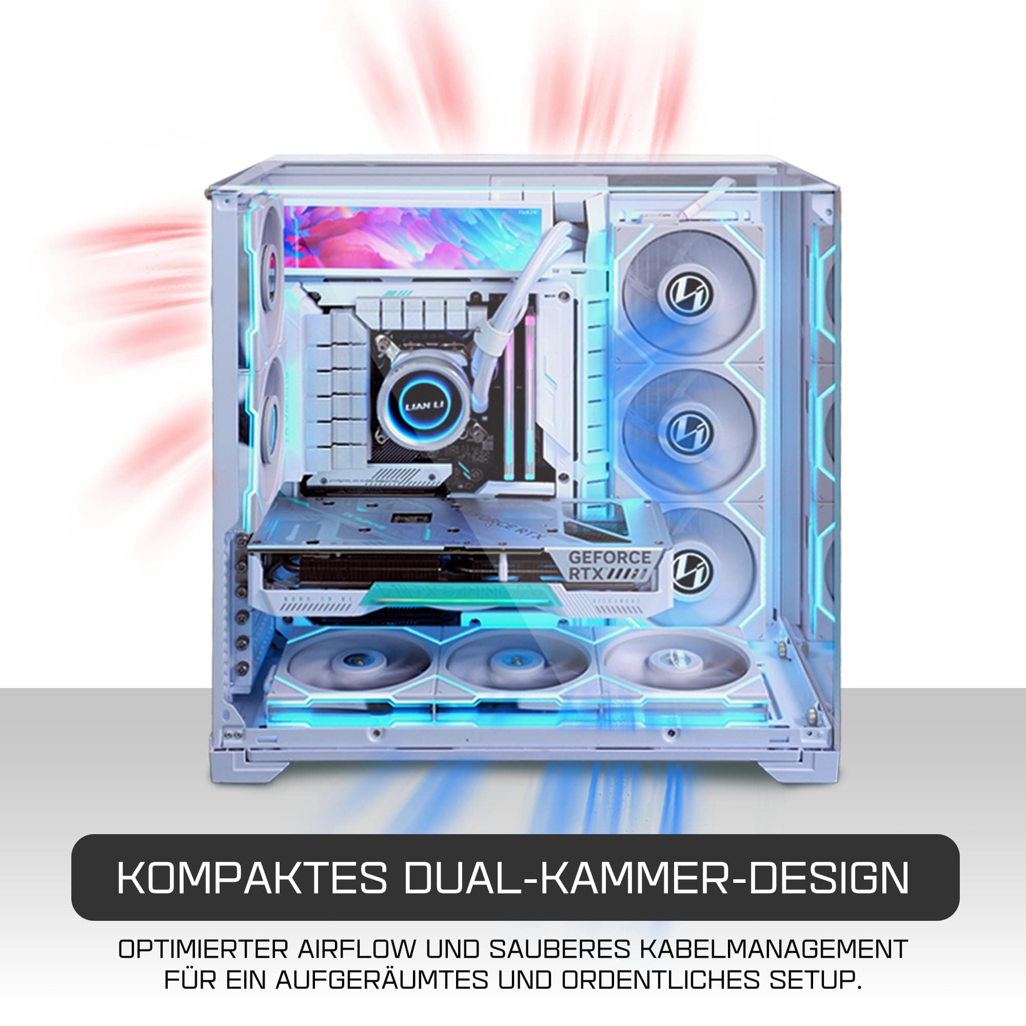Lian Li O11 Vision Compact Gaming PC Gehäuse ATX Weiß - Midi Tower PC Gehäuse mit Tempered Glass, Grafikkarten bis 408 mm, bis zu 360 mm Radiatoren, White PC Case Stahl, Aluminium, Gehärtetes Glas Bild 8