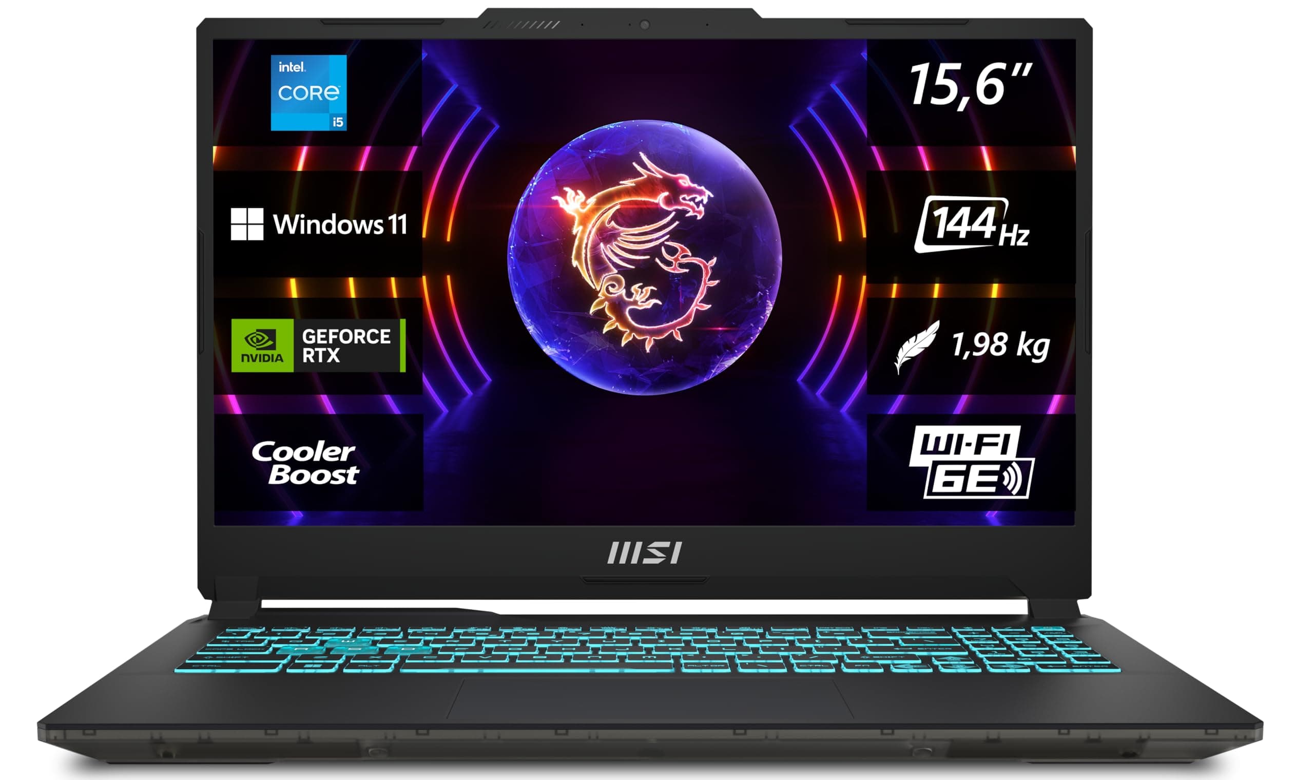 MSI Cyborg 15 Gaming Laptop, 15,6" Full HD 144Hz, Intel Core i5-13420H, NVIDIA GeForce RTX 4050, 16GB DDR5, 512GB SSD, Windows 11 Home, QWERTZ Tastatur, A13VE-863, Schwarz/transparent Intel Core i5-13420H RTX 4050 6GB