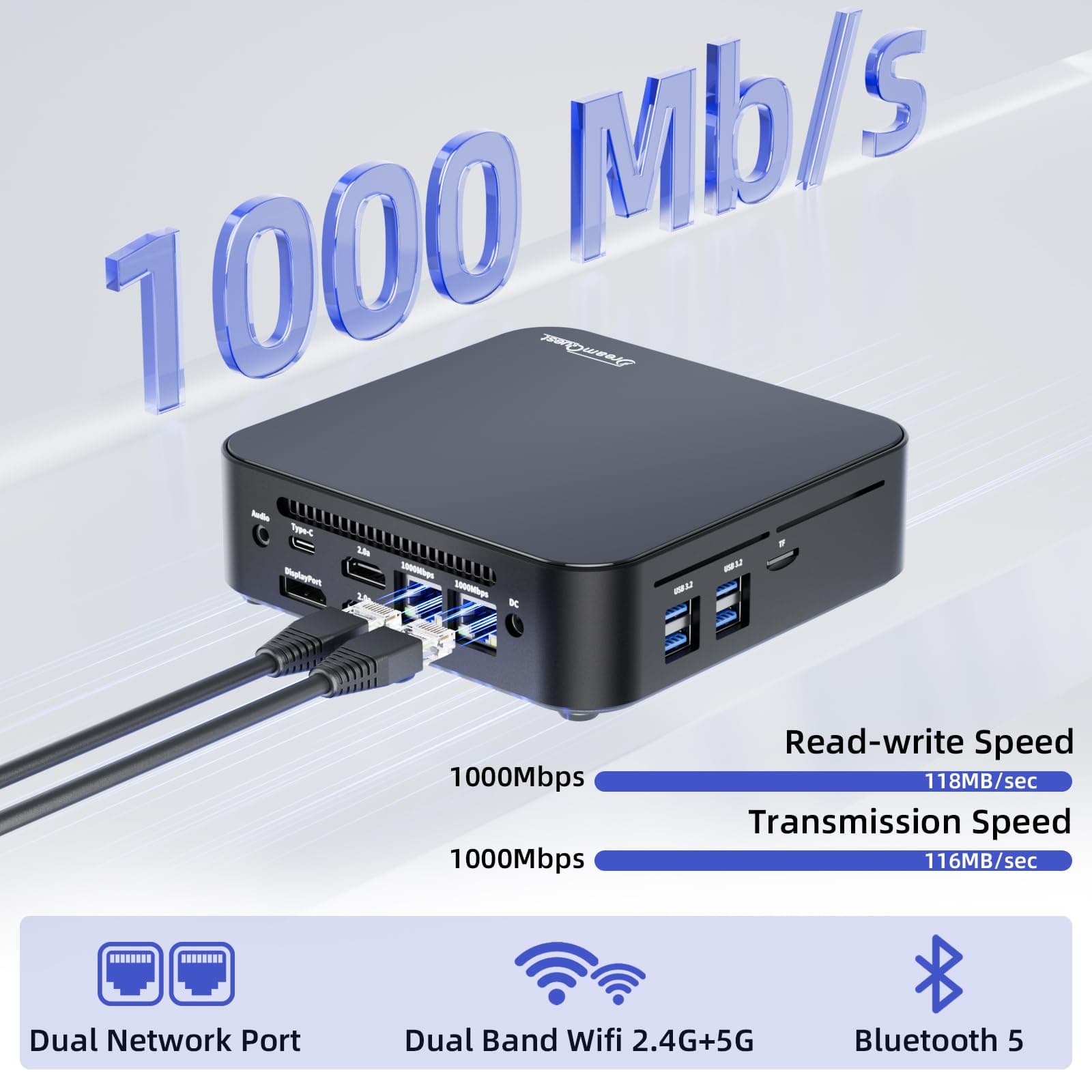 DreamQuest Mini PC Windows 11 Pro Intel N150 (bis zu 3,6 GHz) 16GB DDR4 512GB M.2 SSD Micro Desktop Computer mit HDMI Type-C Port, 2X Gigabit Ethernet/WiFi 5/BT 5/USB3.2 X4 für Business Office 0.5 TB Bild 7