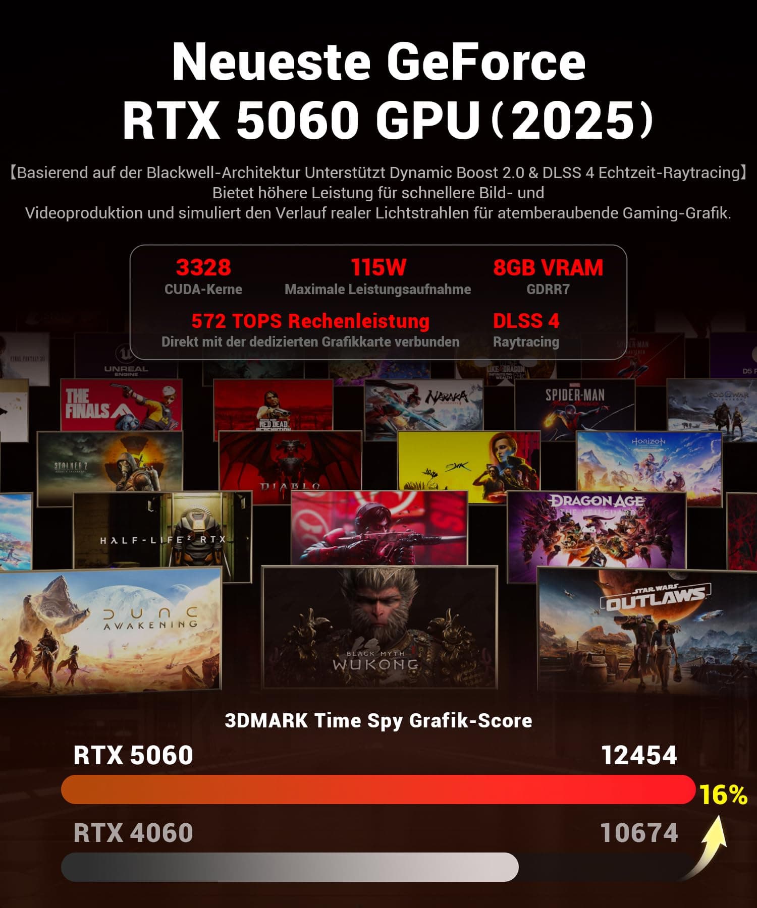 Gaming Laptop, 16'' QHD 300Hz (2560x1600) 2,5K, Core i7-13700HX, RTX 5060, 16GB DDR5 RAM, 1TB PCIe 4.0 SSD, 500nits, Wi-Fi 6E, BT5.3, Metall, Backlit, Weiß, Für Gamer & Content Creator Bild 6