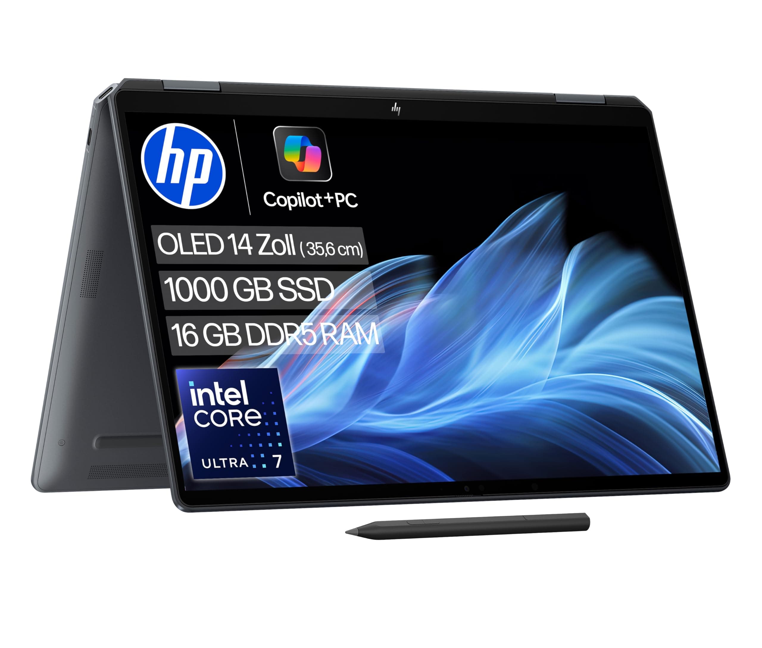 HP OmniBook Ultra Flip 2-in-1 Laptop (14" 2.8K OLED Touchscreen, Intel Core Ultra 7, Copilot+ PC, 16GB RAM, 1TB, Win11, QWERTZ) - Eclipse Gray Intel Core Ultra 7 256V Intel Arc Grafikkarte