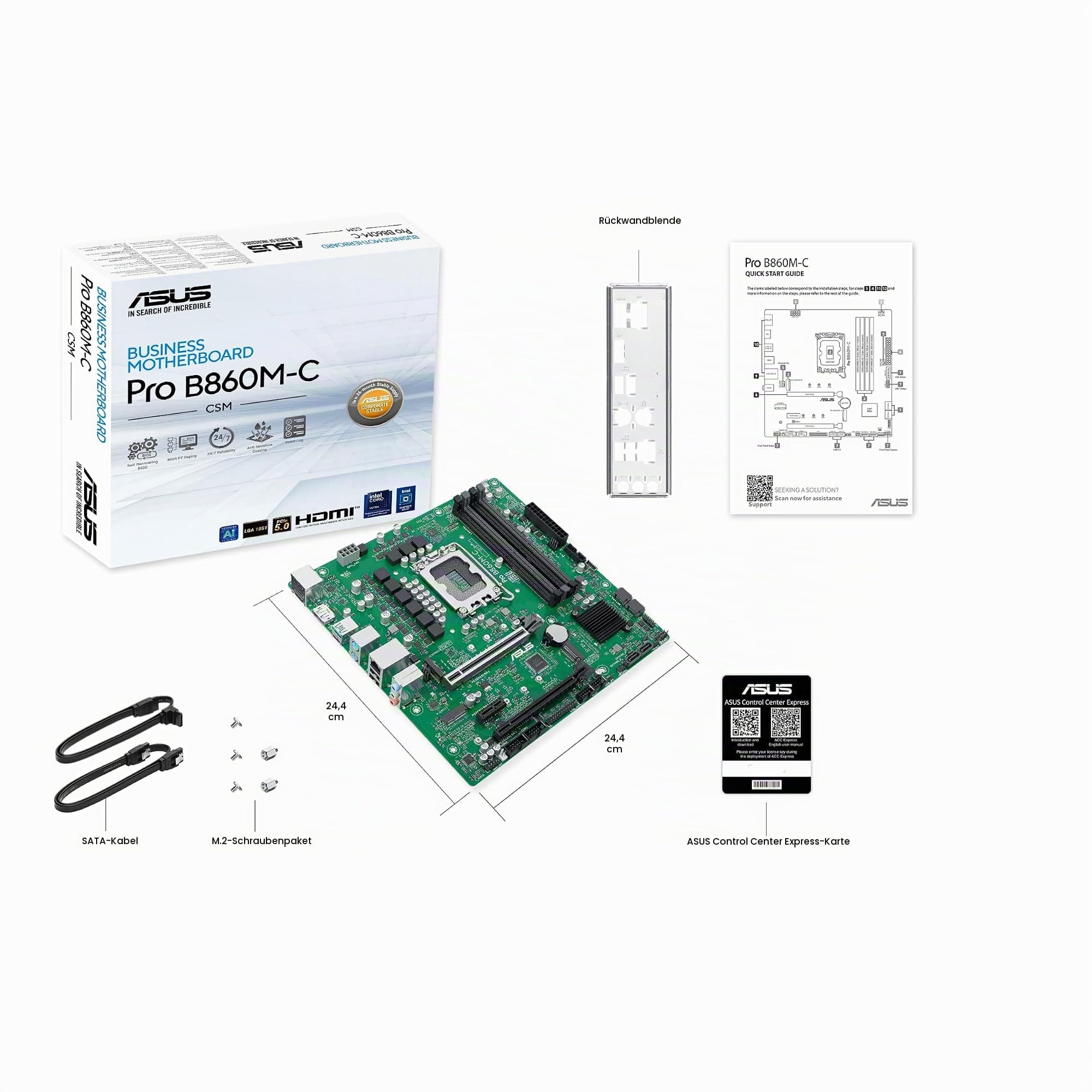 ASUS PRO B860M-C-CSM Business Mainboard Sockel Intel LGA 1851 (microATX, PCIe 5.0, DDR5, SafeSlot, ASUS Control Center Express, CSM, Q-LED Core, COM Debug-Header) Bild 5