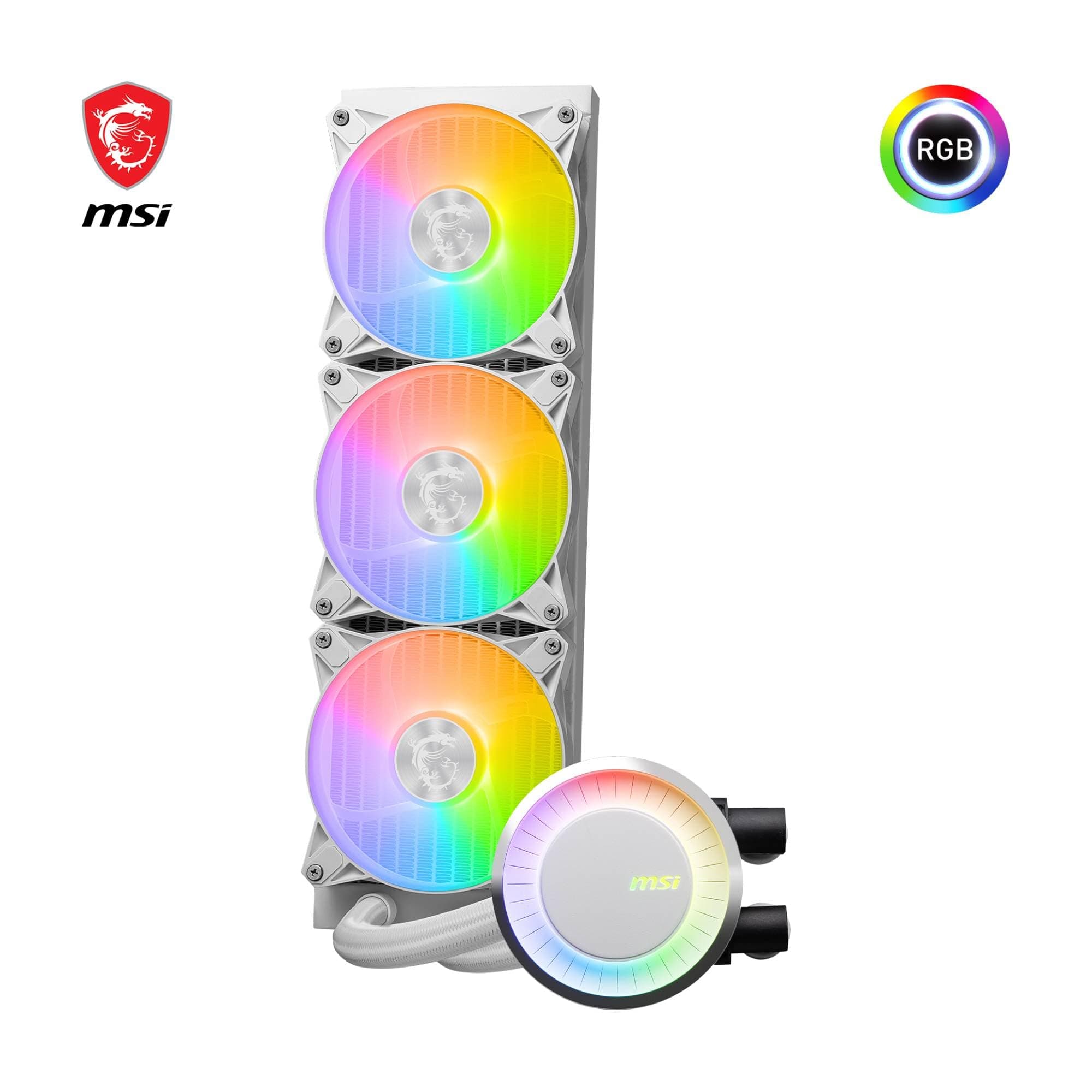 MSI MAG CORELIQUID E360 white AIO CPU Wasserkühlung - Vergrößerte Kupferkühlplatte, ARGB Blockhead, Zweikammer-Wasserblock, Split-Flow Radiator, Mystic Light - AMD & Intel Kompatibel Bild 5