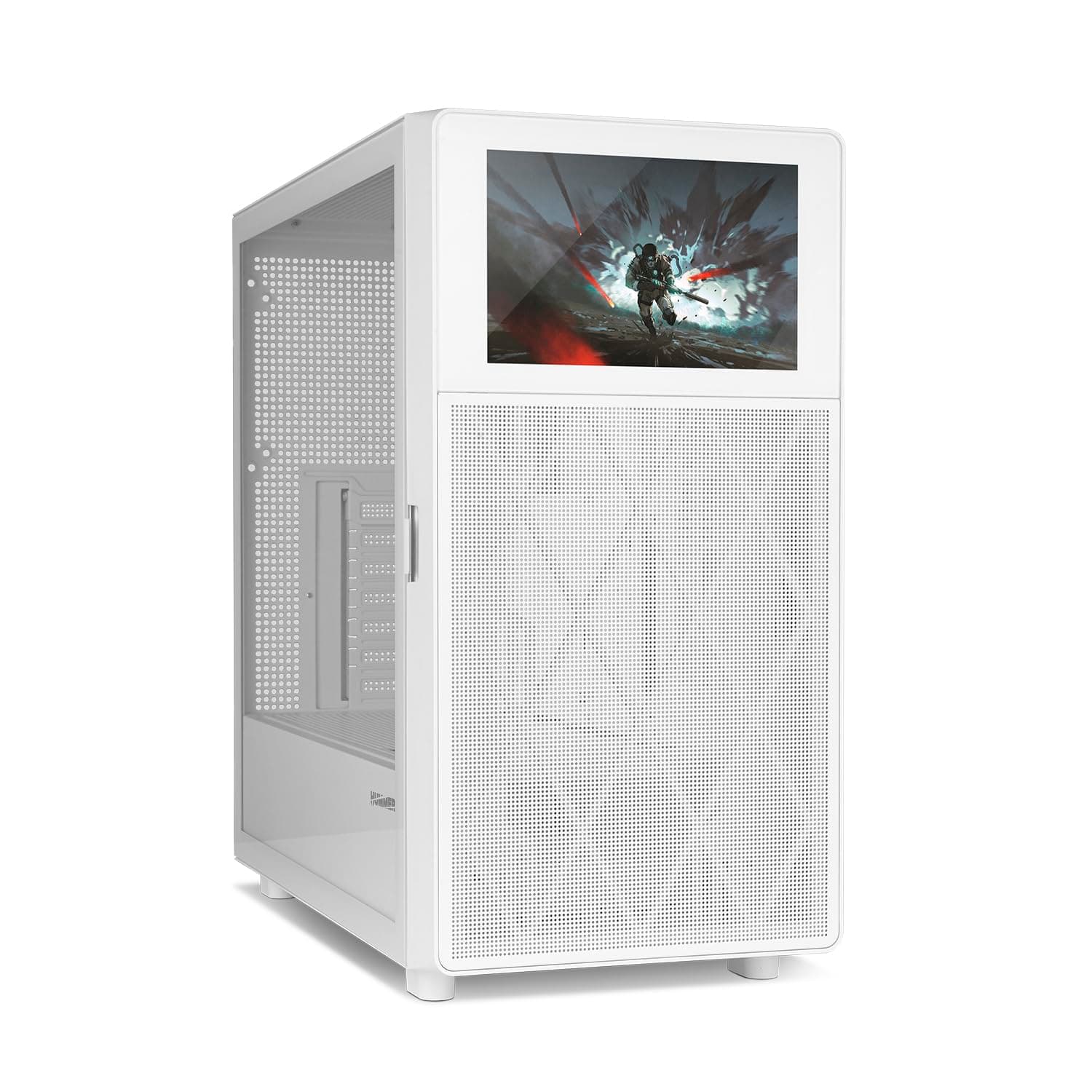 NOX Xtreme Products Hummer BIOS White – ATX/Micro-ATX/ITX Midi-Tower mit 8"-LCD-Display, Front Metal Mesh, Seitenfenster aus gehärtetem Glas, Platz für 11 Lüfter, USB-C/USB 3.0, Weiß Bild 2