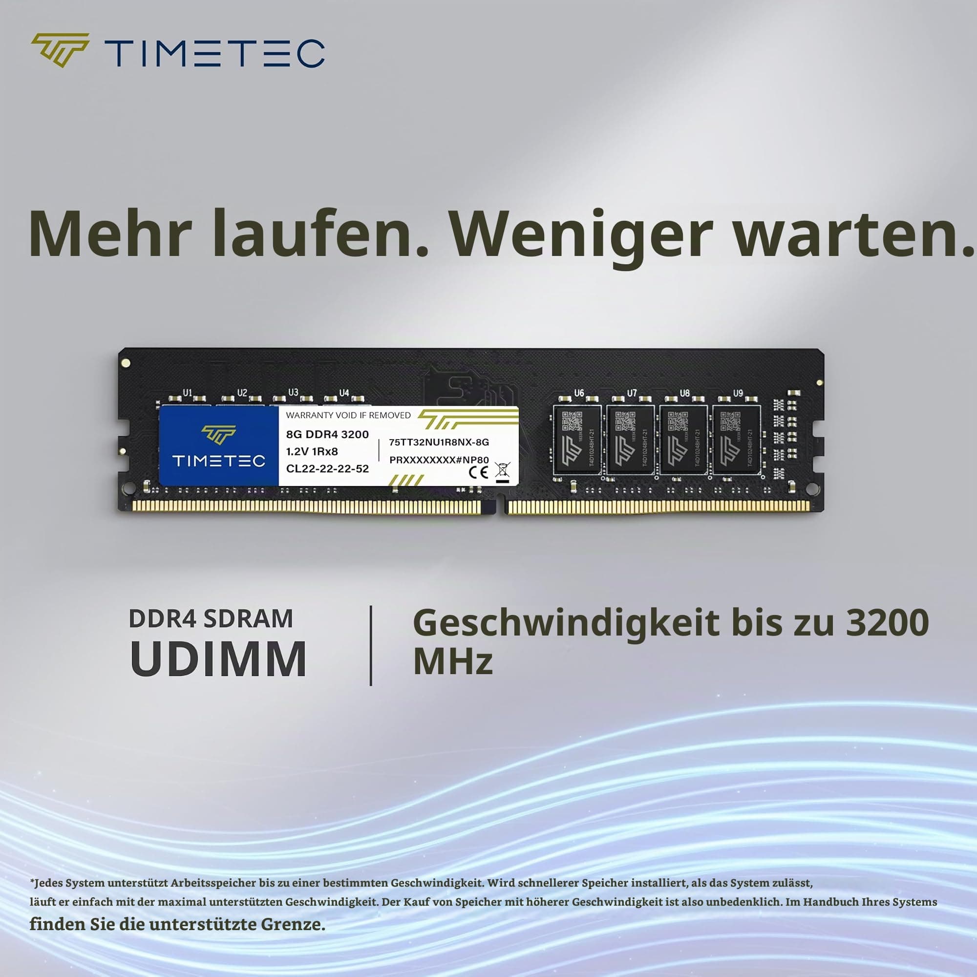 Timetec 16GB KIT (2x8GB) DDR4 3200MHz (PC4-3200AA) PC4-25600 UDIMM für Desktop-PCs – Non-ECC Unbuffered, 288-Pin, 1,2V, CL22 DIMM-Speichermodul Bild 5