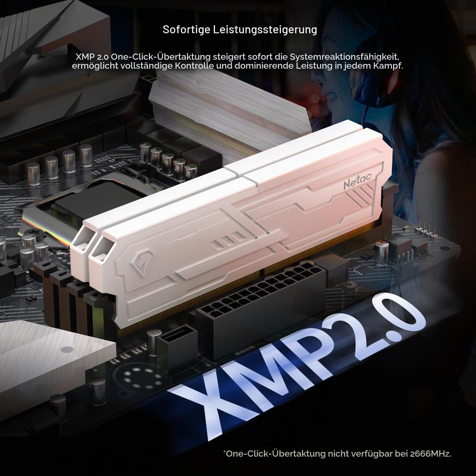 Netac DDR4 RAM 32GB (2x16GB) 3200MHz Kit CL16-20-20-40 1.35V, 288-Pin UDIMM Desktop-Speicher, XMP 2.0 High Performance Computer-Speicher-Weiß Bild 7