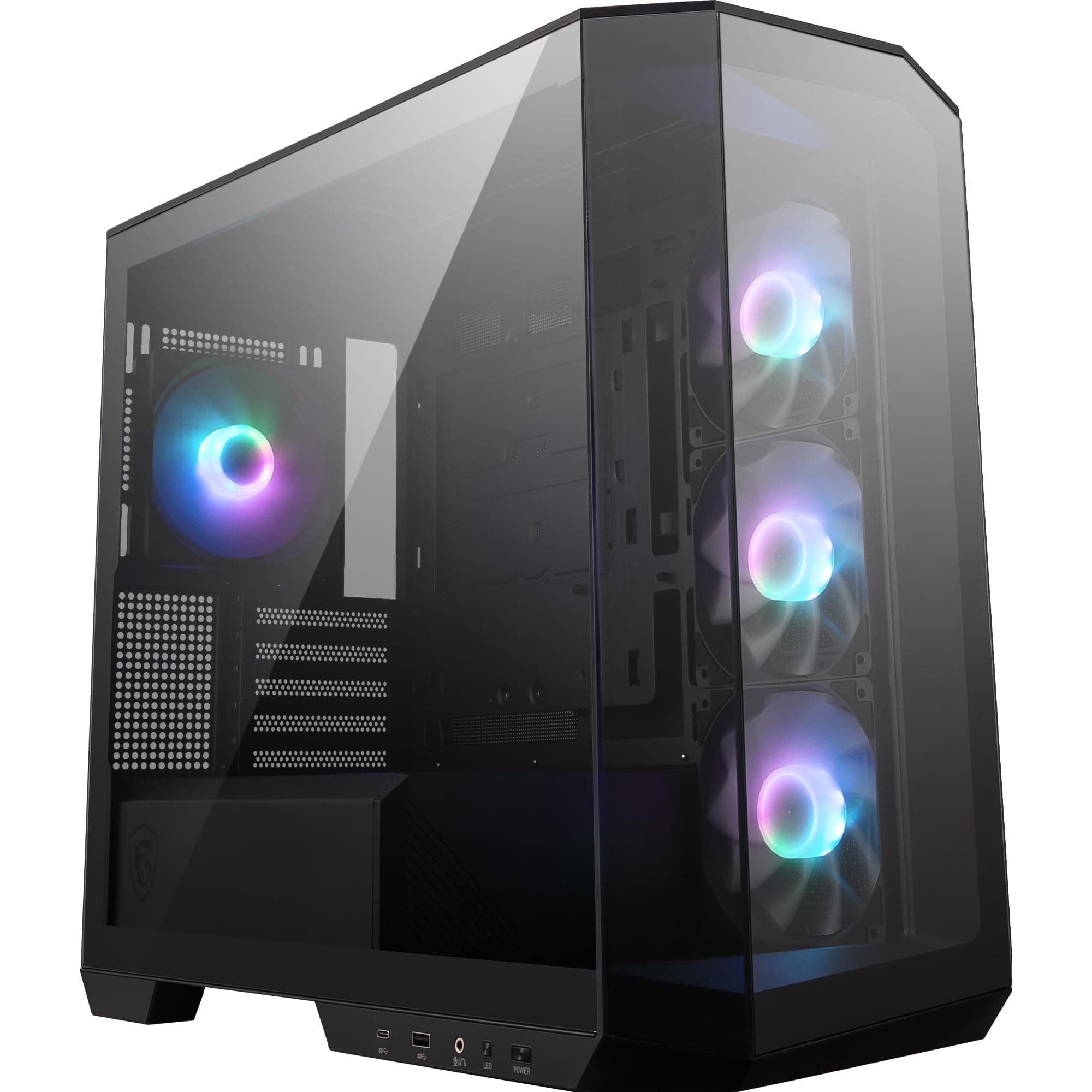 MSI MAG PANO M100R PZ mATX PC-Gehäuse - 3 x 120 mm Reverse-Blade ARGB-Lüfter und 1 x 120 mm ARGB-Lüfter mit Hub, GPU-Ständer, Staubfilter, 33 mm Kabelführungsraum, USB Typ-C (20Gbps) Bild 2