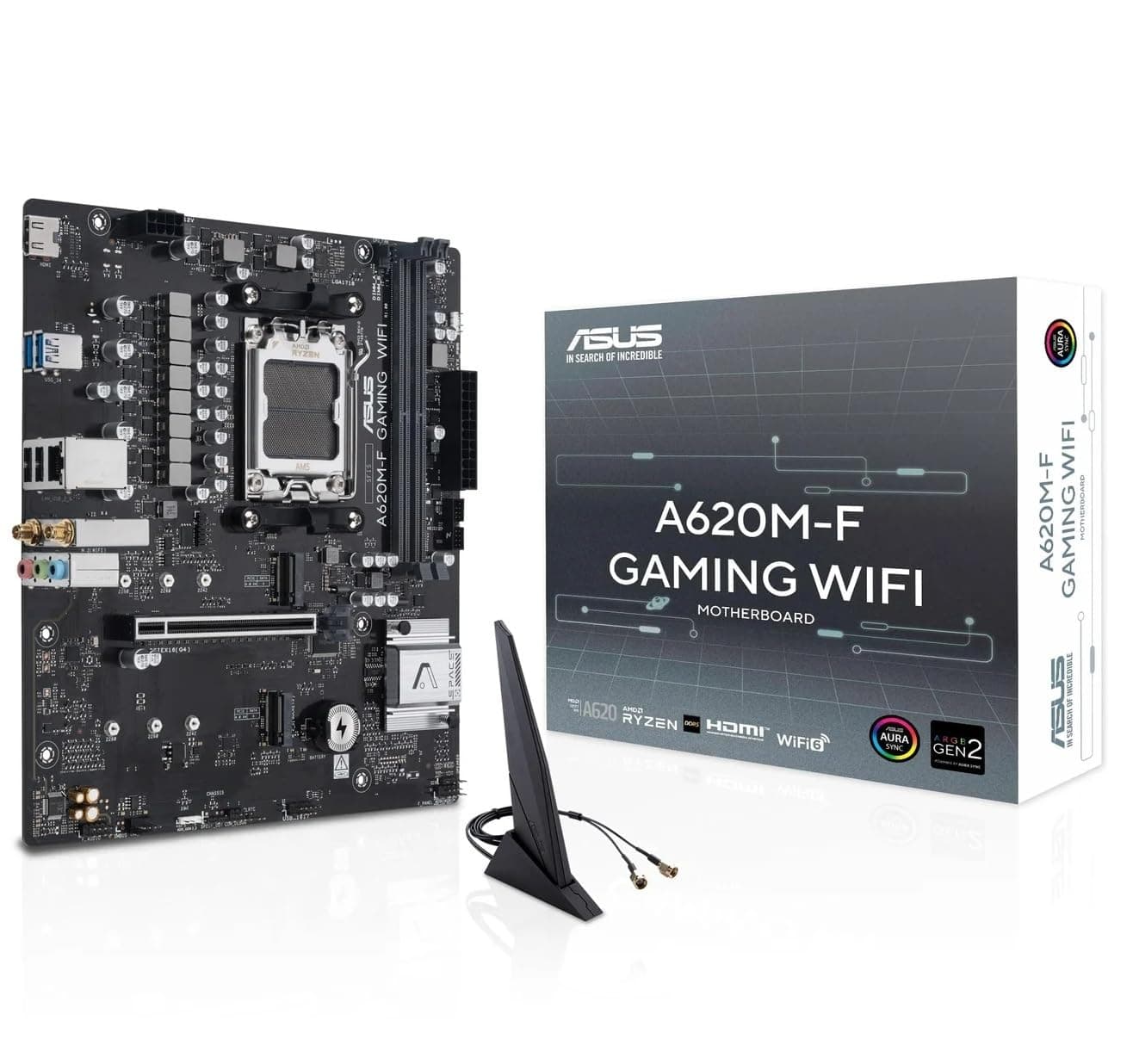 ASUS A620M-F Gaming WiFi Mainboard, AMD mATX, DDR5, 2X M.2 PCIe 4.0, HDMI, 2.5GB Ethernet, USB 3.2 Gen 1 Type-A, SafeSlot Core+, Q-DIMM, Q-LED Core, Q-Slot, ASUS 5X Protection III, Armoury Crate Bild 2