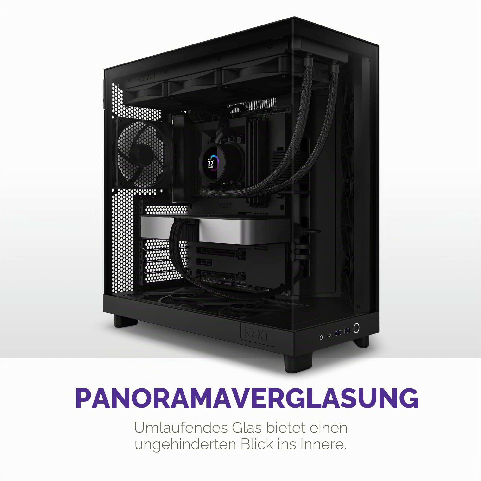 NZXT H6 Flow , CC,H61FB,01 , Kompaktes Mid,Tower Gehäuse mit zwei Kammern , Glaspaneele mit Panoramablick , Hochleistungs,Airflow,Panels , Inklusive 3 x 120 mm , Lüfter , Schwarz Bild 3