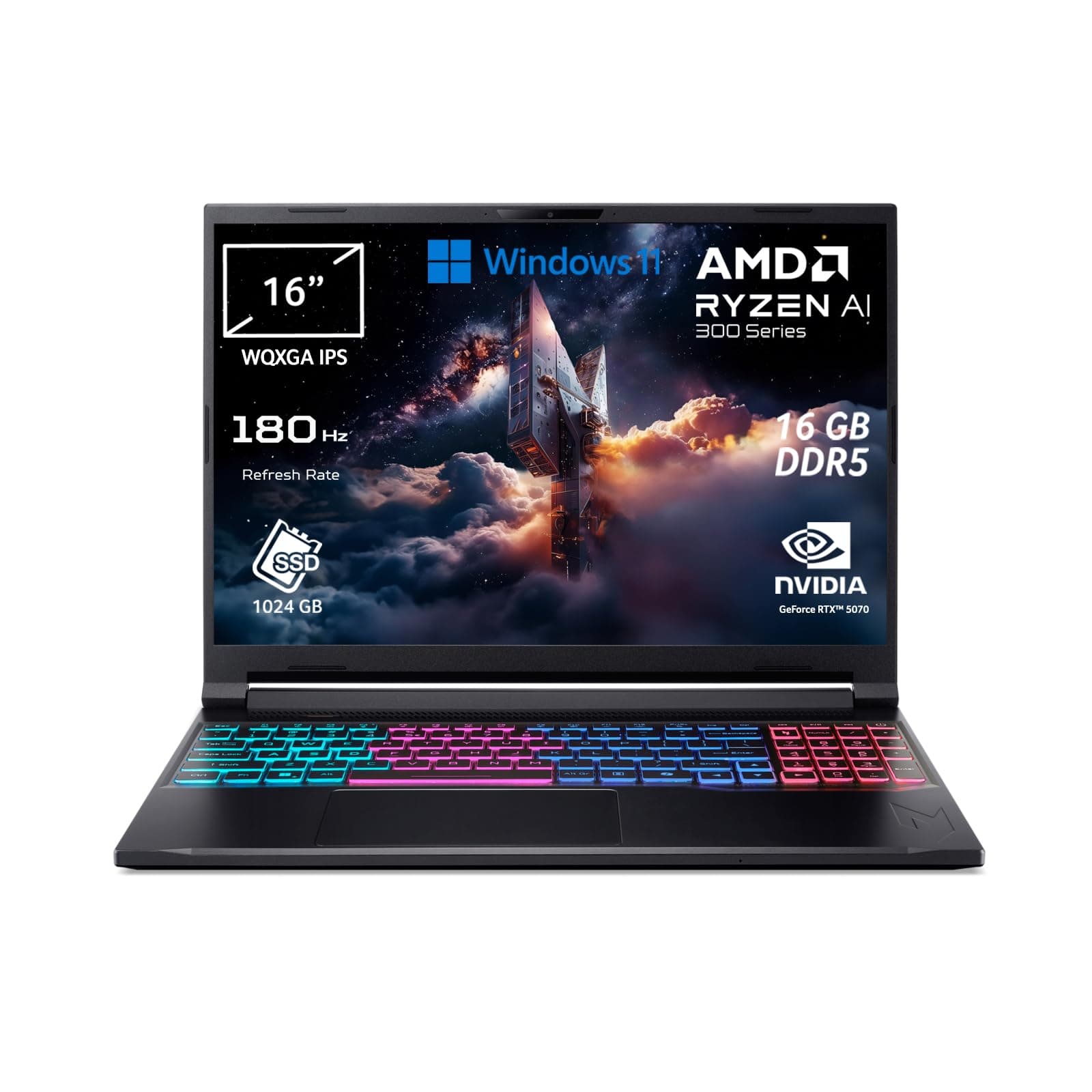 acer Nitro V 16S AI Laptop IA | Notebook Gaming | Nvidia GeForce RTX 5070 8GB | Ryzen AI 7 350 | RAM 16GB DDR5 | 1024GB SSD | 16" WQXGA IPS 180Hz Display | Copilot+ PC | Windows 11 | QWERTY Ryzen AI 7 350 NVIDIA RTX 5070 RAM 16 GB, SSD 1 TB