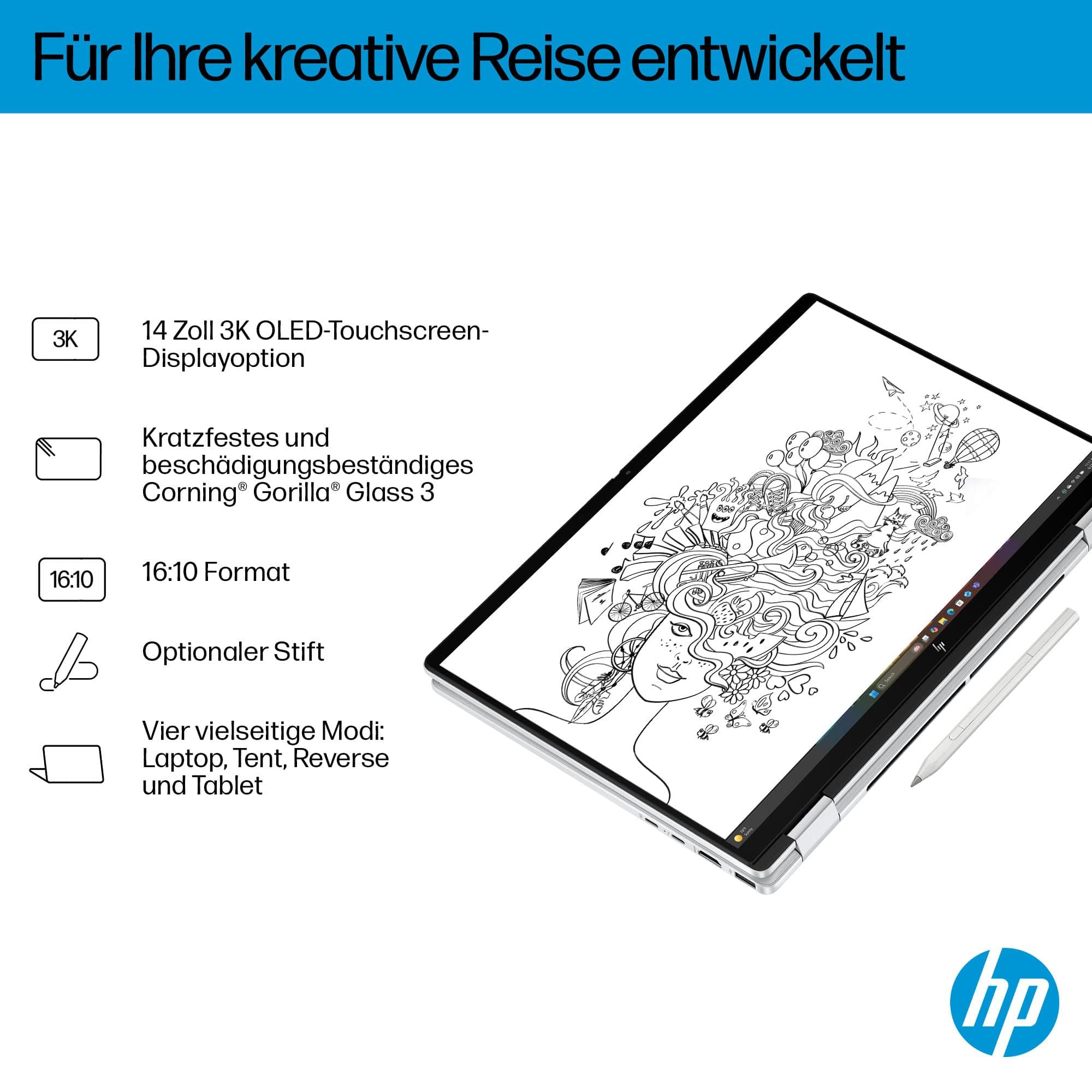 HP OmniBook X Flip 2-in-1 Laptop (14 Zoll 3K OLED Touchscreen, Intel Core Ultra 7, Copilot+ PC, 16GB RAM, 1TB, Win11, QWERTZ) - Silberr Intel Core Ultra 7 256V Intel Arc 140V GPU Bild 6