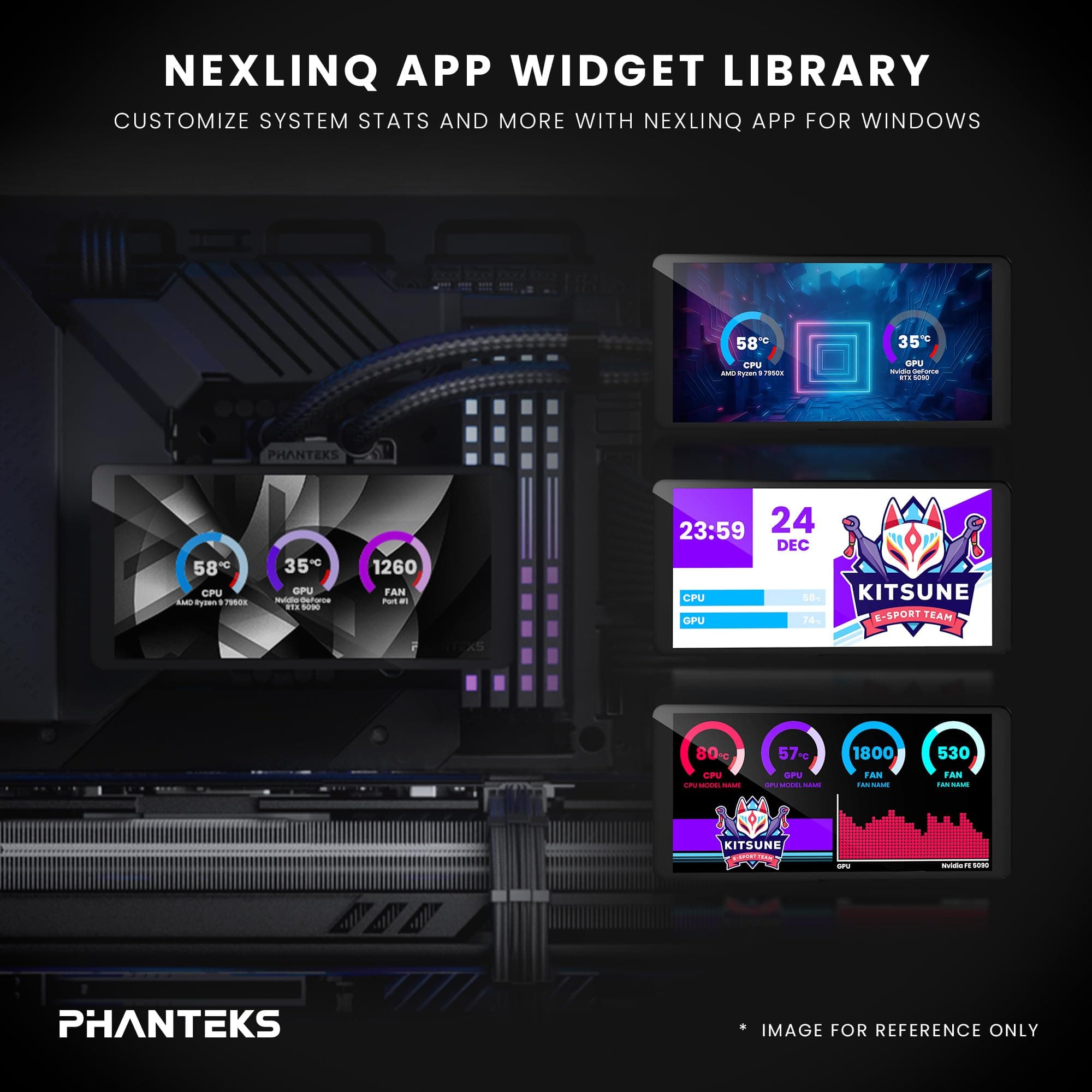 Phanteks Glacier One 360M25-LCD AIO Liquid CPU-Kühler, 6 Zoll IPS HD LCD Display, 120mm M25 Gen2 D-RGB Lüfter, Hochleistungs-Kupfer-Kaltplatte, kompatibel mit Intel u Bild 5
