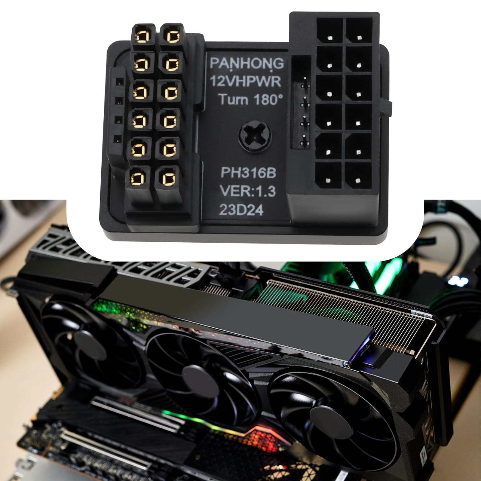 OTOTEC 1 X 12VHPWR 12+4-poliger Netzadapter ATX 3.0 16-polige GPU PCIe5.0 180-Grad-Winkel Netzadapteranschluss 600 W Kompatibel mit RTX 4090 4080 4070Ti 3090Ti Grafikkarte Typ B Bild 3