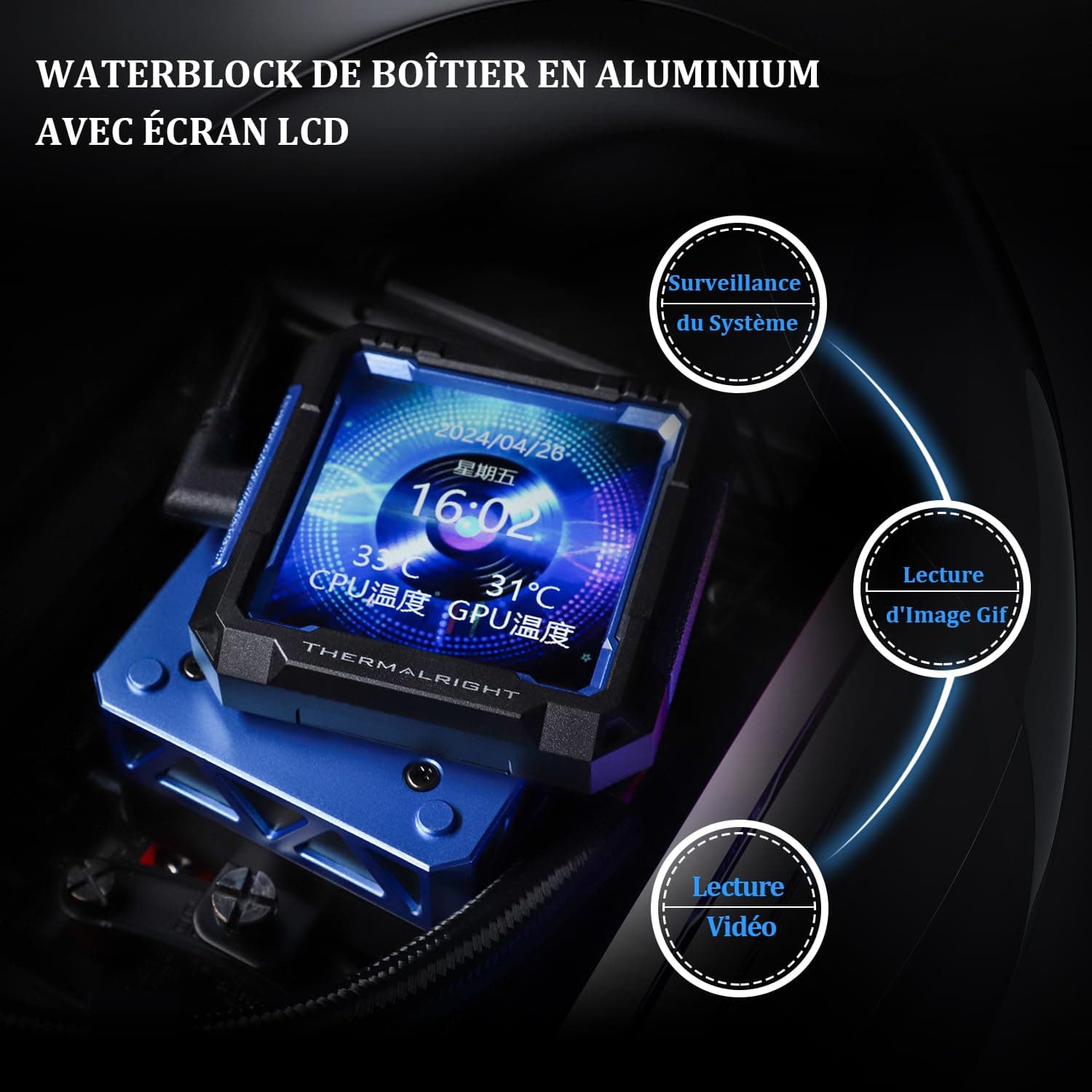 Thermalright FW PRO 360 Schwarz-360mm AIO CPU-Flüssigkeitskühler, 2.73 zoll IPS LCD-Bildschirm mit 320 * 320 Auflösung, für AM4/AM5/Intel LGA1700/1851/115X/1200 FW PRO 360 BLACK Bild 7