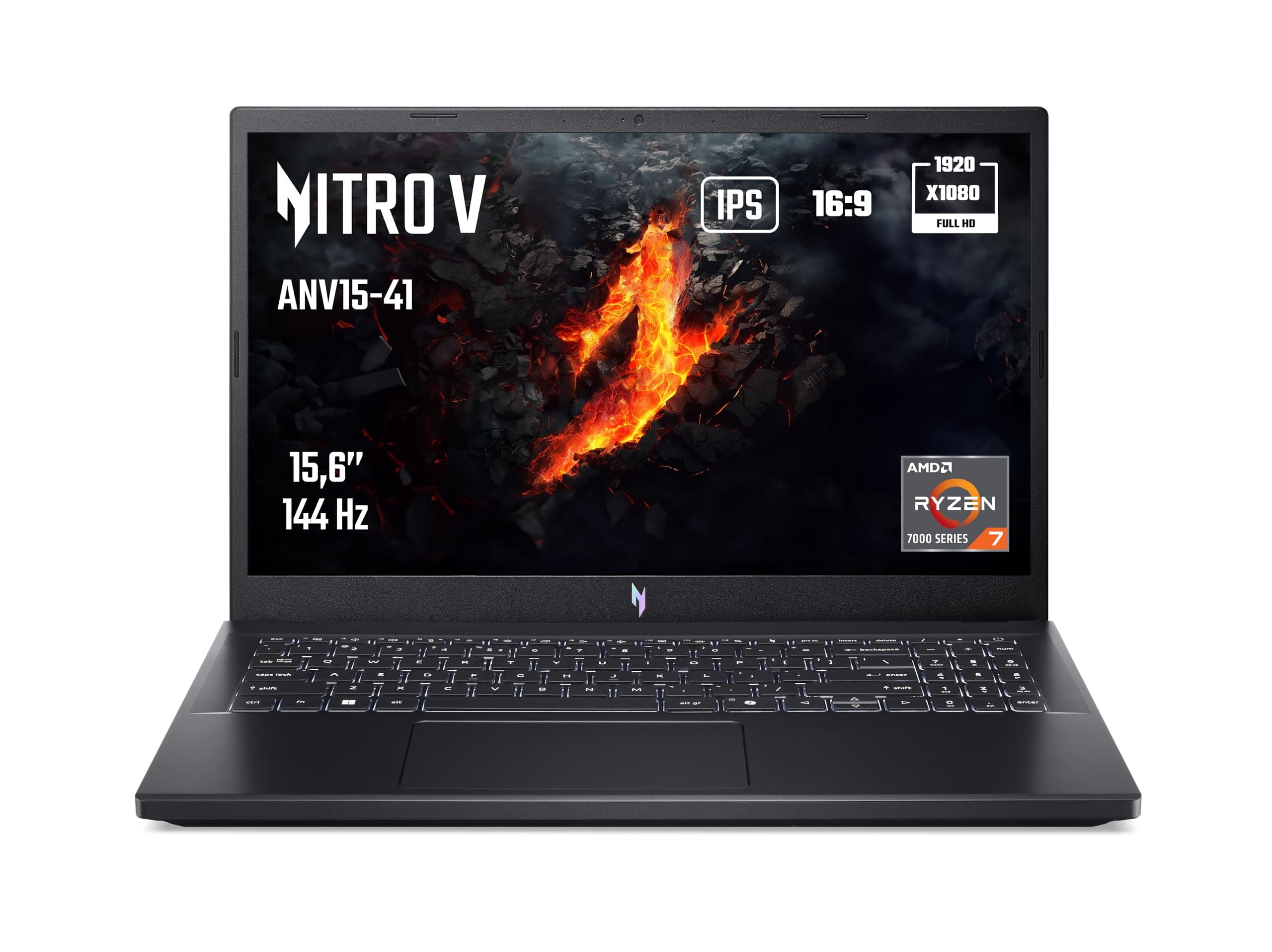 Acer Nitro V ANV15-41-R9NM Gaming Laptop 15,6 Zoll Full HD IPS 144 Hz, (AMD Ryzen 7 7735HS, NVIDIA GeForce RTX 4060, 16 GB RAM, 1024 GB SSD, Windows 11) Gaming-Laptop, Farbe Schwarz