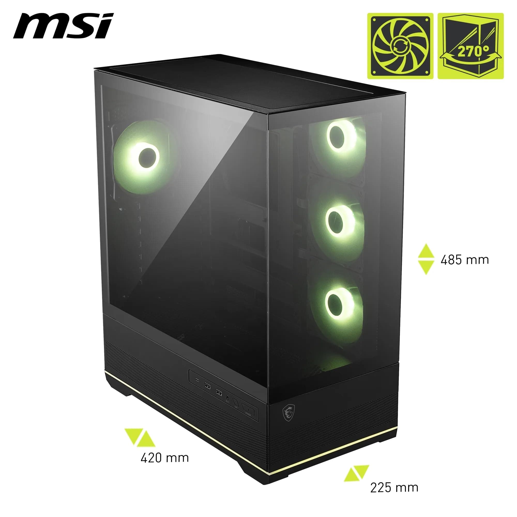 MSI MAG PANO 110R PZ – Mid-Tower-Gaming-PC-Gehäuse – Unterstützt GPUs mit Einer Länge von bis zu 400 mm, herausnehmbare Staubfilter, USB 20 Gbit/s (Typ C), Back-Connect-ATX- und Micro-ATX Bild 3