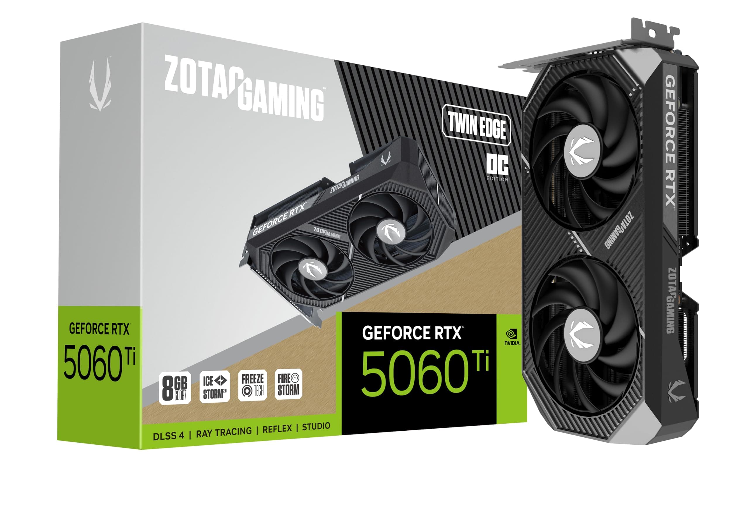 ZOTAC Gaming GeForce RTX 5060 Ti 8GB Twin Edge OC DLSS 4 8GB GDDR7 128-Bit 28Gbps PCIE 5.0 Gaming-Grafikkarte, IceStorm 2.0 Kühlung, SFF-Ready, ZT-B50610H-10M